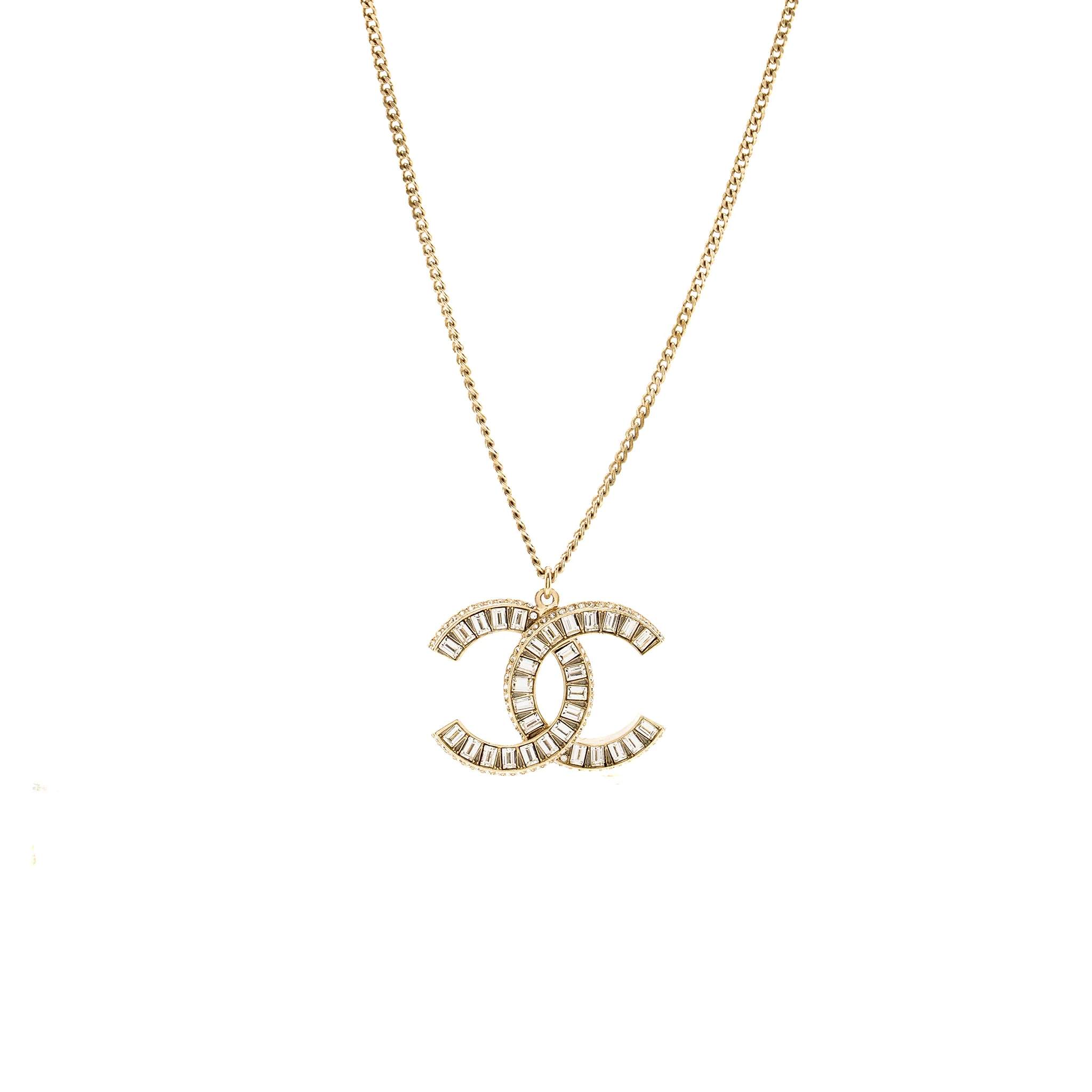 Chanel Crystal cc logo necklace light gold tone