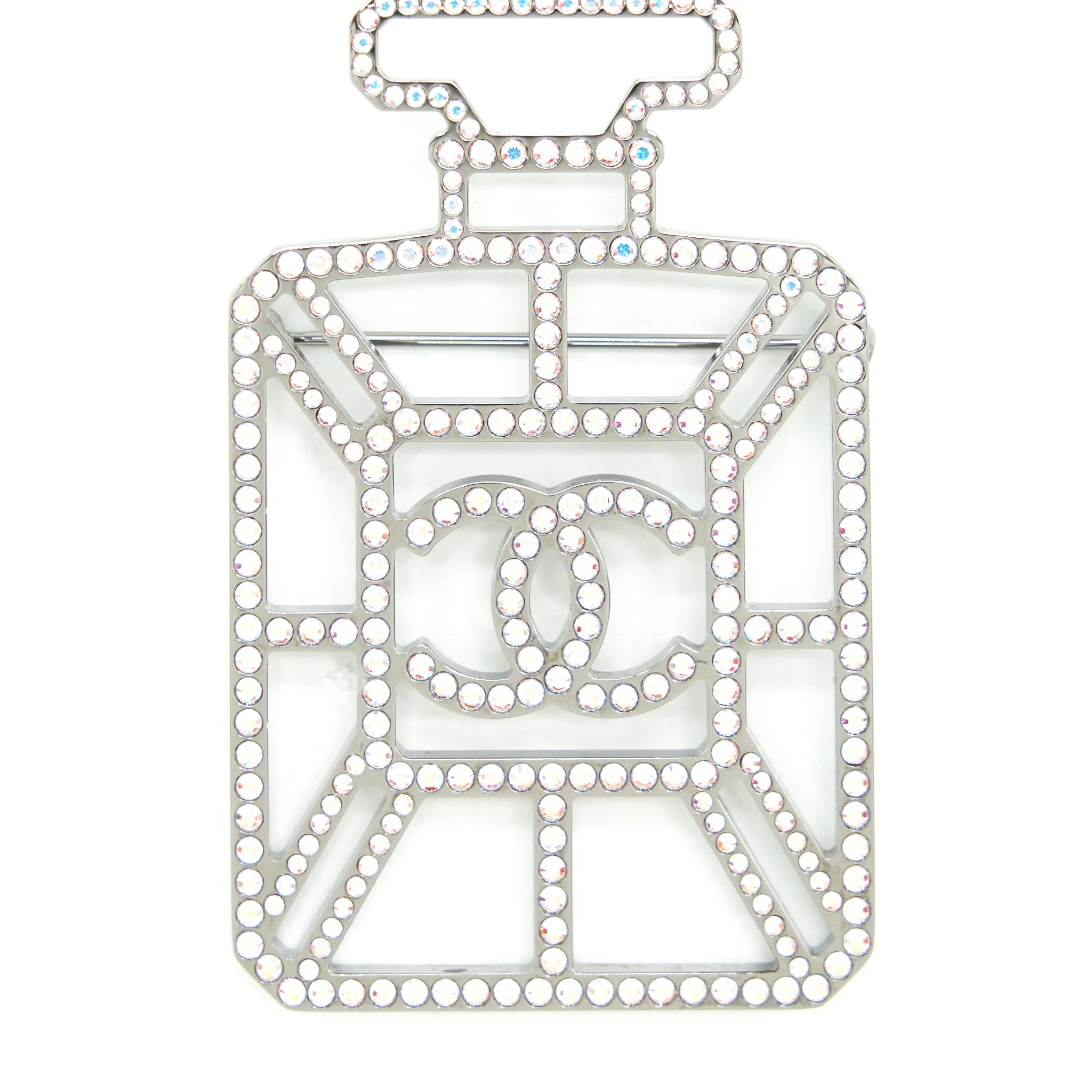 Chanel Crystals Perfume Bottle CC Logo Brooch Iridescent Pink - Image 3