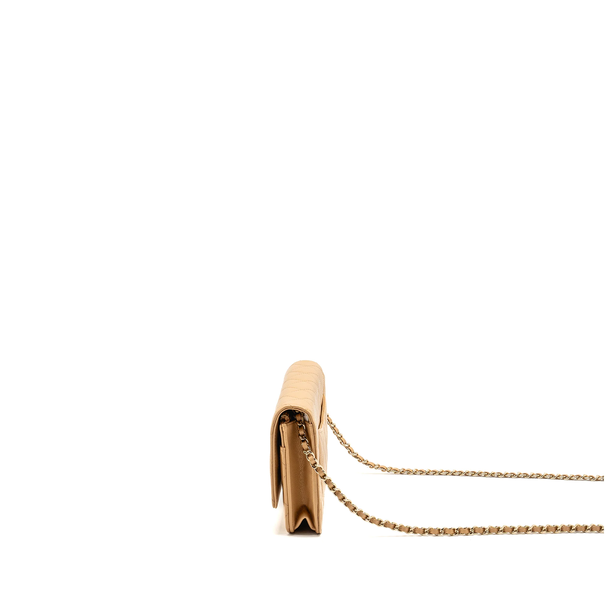 Chanel Detailed CC Classic Wallet on Chain Caviar Beige LGHW (Microchip) - Image 4