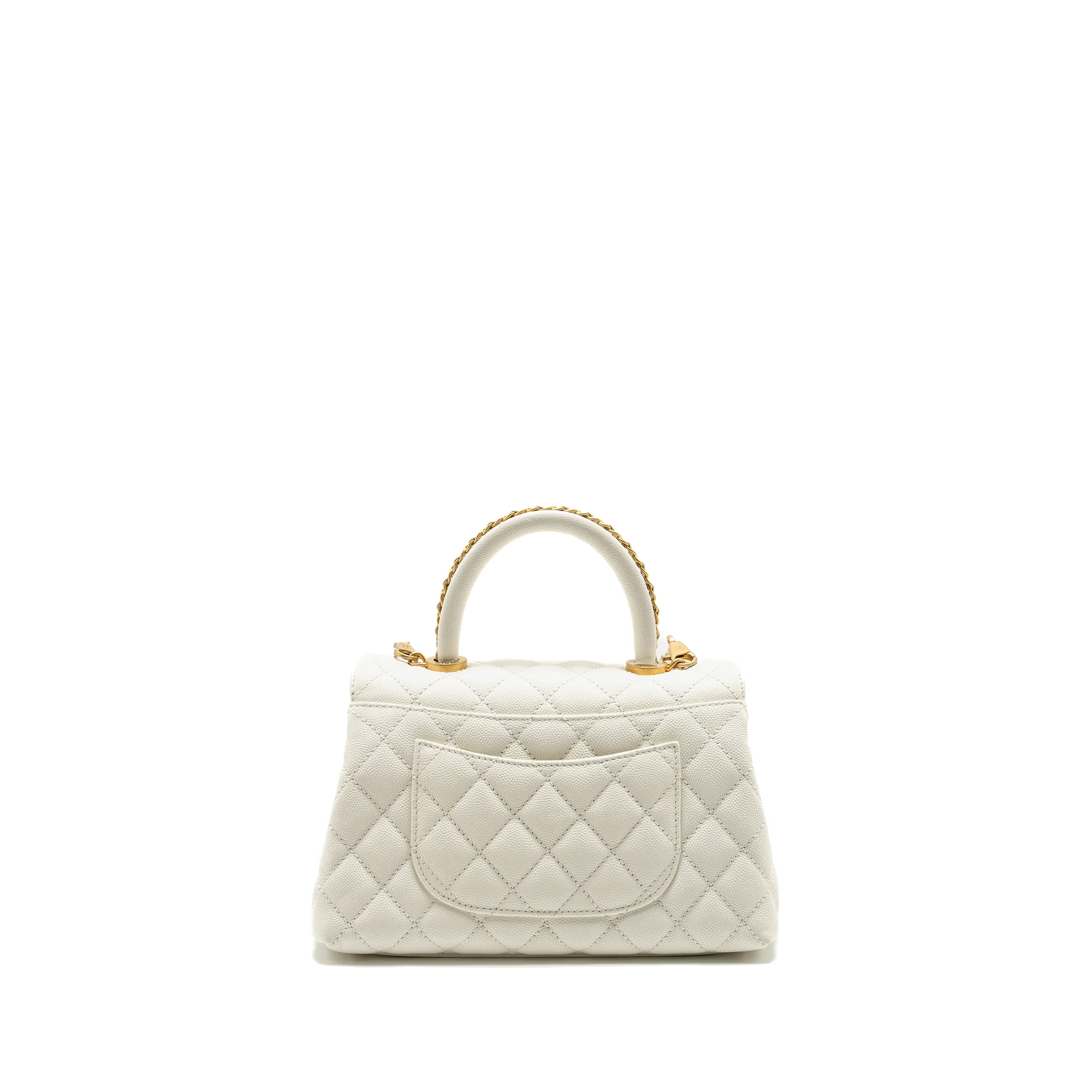 Chanel Detailed Top Handle Small Coco Handle Caviar White GHW (Microchip) - Image 2