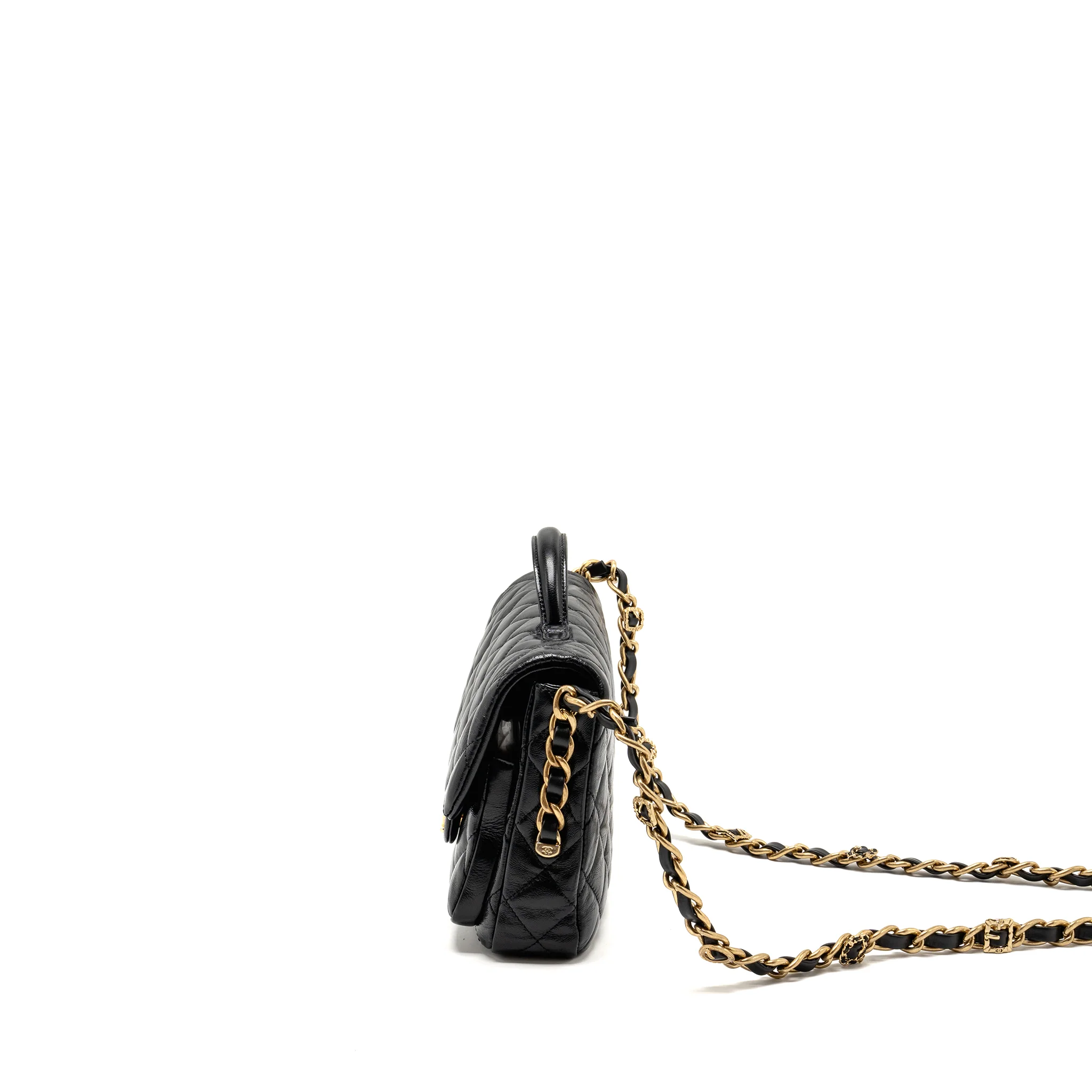 Chanel Double pocket top handle messanger bag shiny calfskin black GHW (microchip) - Image 4