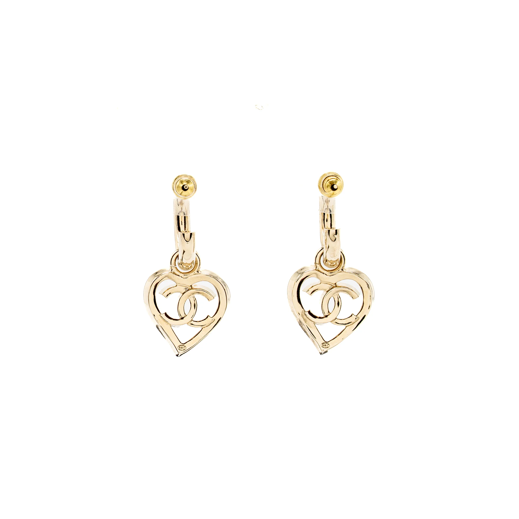 Chanel heart dropped hoop earrings light gold tone - Image 4