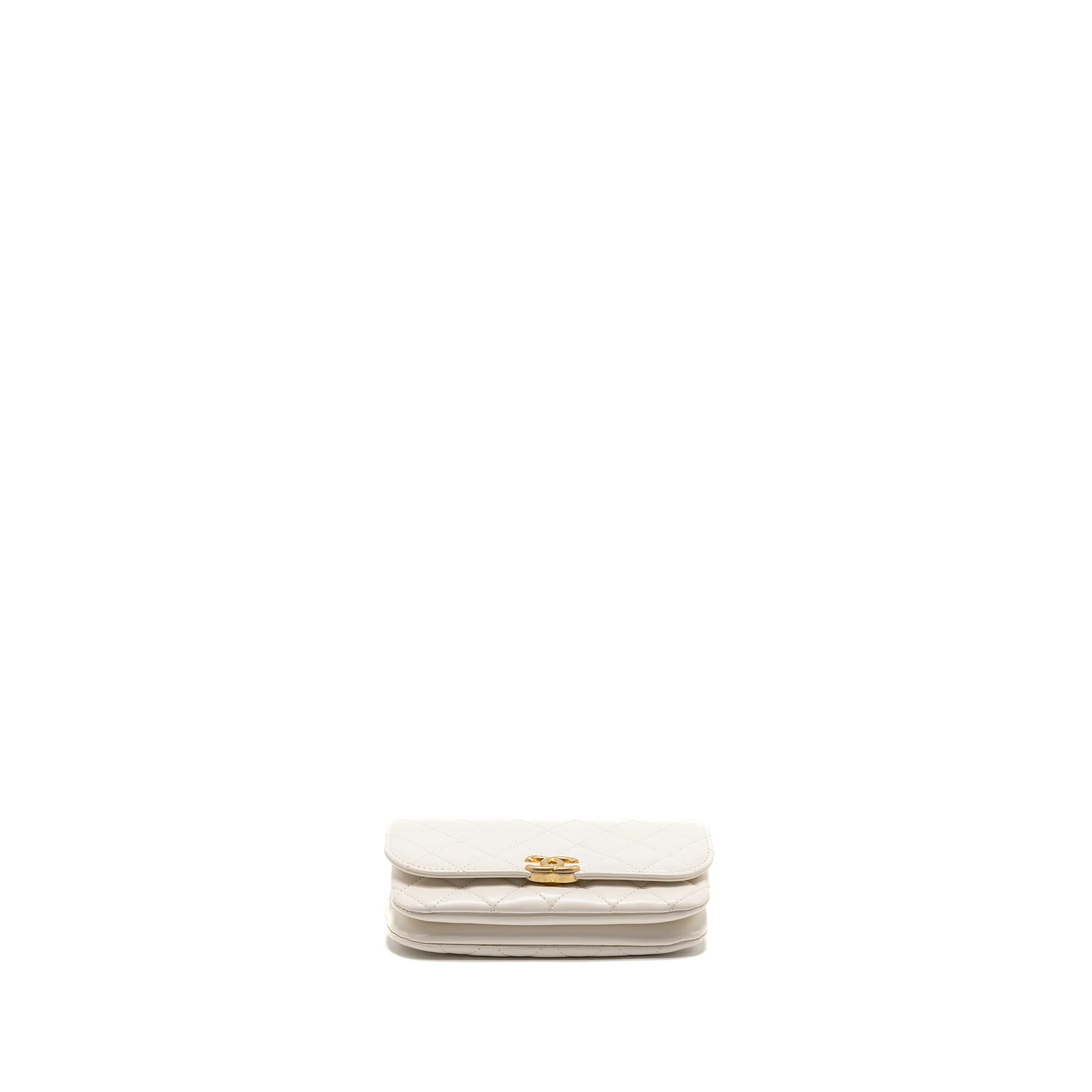 Chanel Flap Phone Holder with Chain Shiny Lambskin White GHW (Microchip) - Image 5