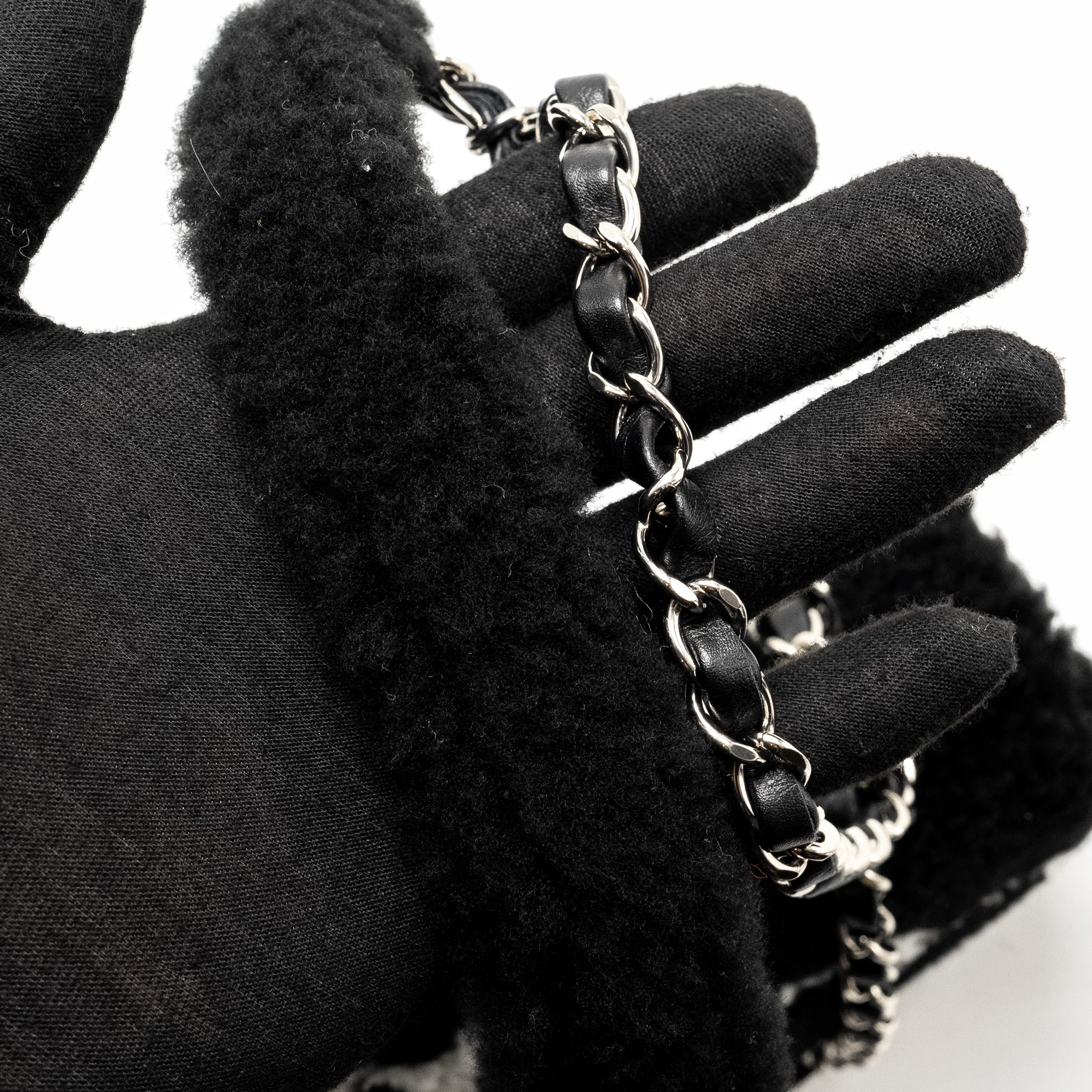 Chanel 22A Fluffy Camellia Flap Bag Embroidered Shearling Lambskin Black / White SHW (Microchip) - Image 19