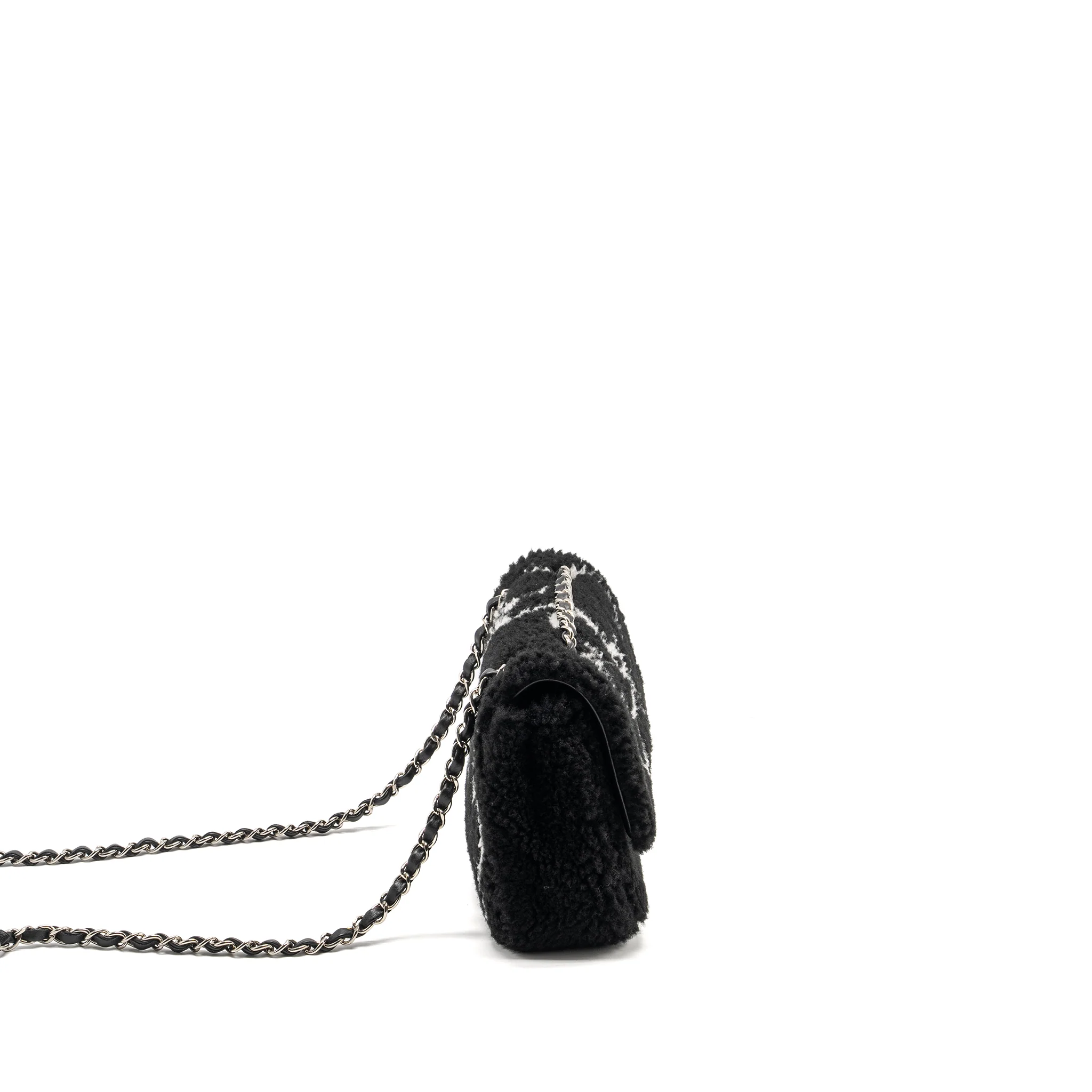 Chanel 22A Fluffy Camellia Flap Bag Embroidered Shearling Lambskin Black / White SHW (Microchip) - Image 3