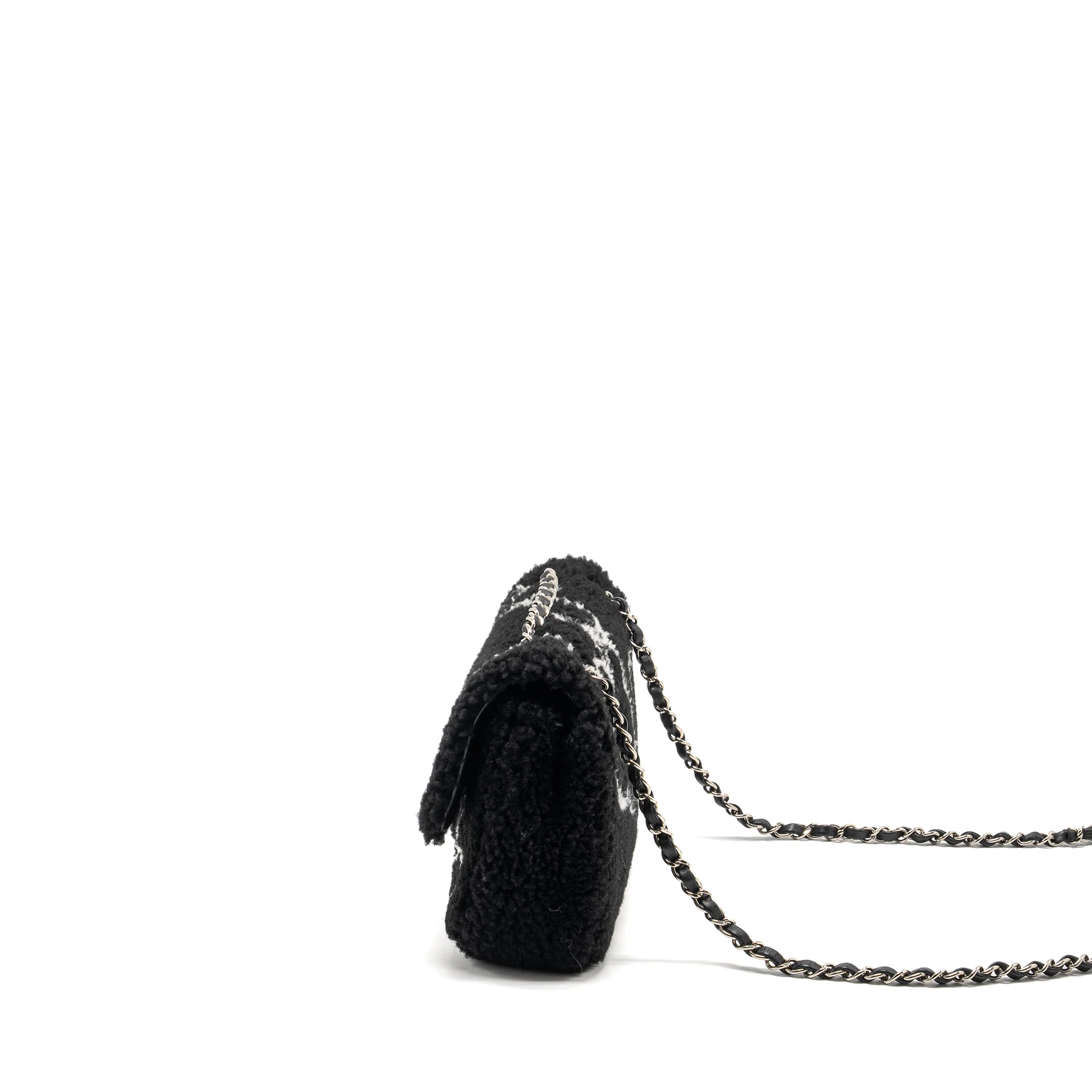Chanel 22A Fluffy Camellia Flap Bag Embroidered Shearling Lambskin Black / White SHW (Microchip) - Image 4