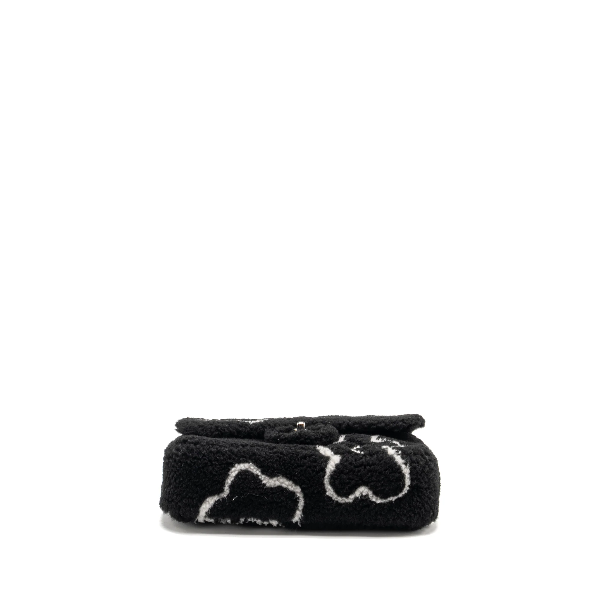 Chanel 22A Fluffy Camellia Flap Bag Embroidered Shearling Lambskin Black / White SHW (Microchip) - Image 5