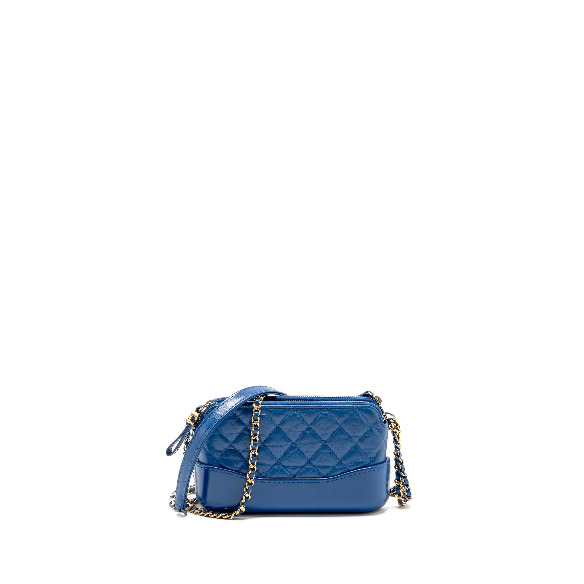 Chanel Gabrielle double zip clutch on chain calfskin blue multicoloured hardware