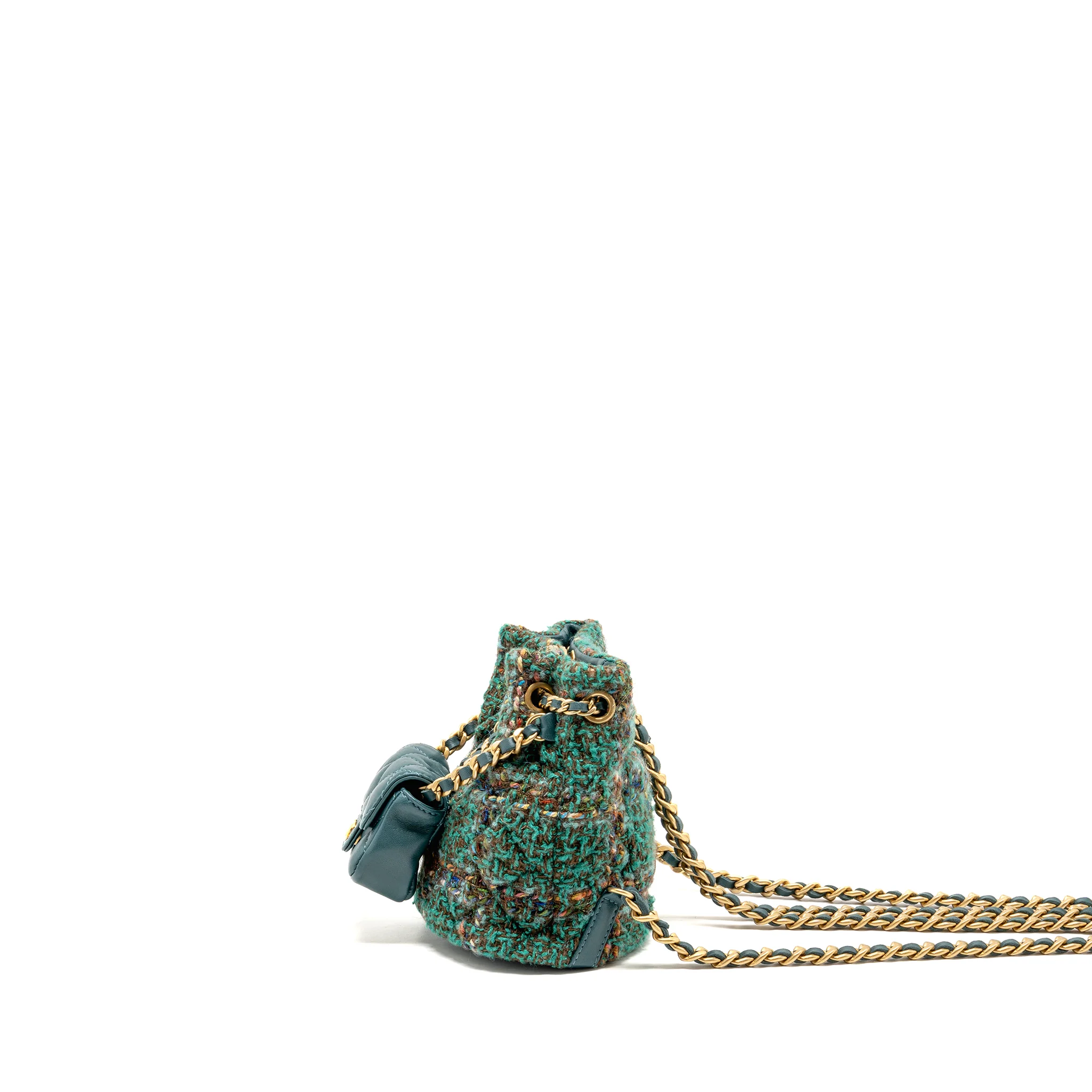 Chanel Bucket Backpack with Case Tweed/Lambskin Dark Green/Multicolour GHW (Microchip) - Image 4