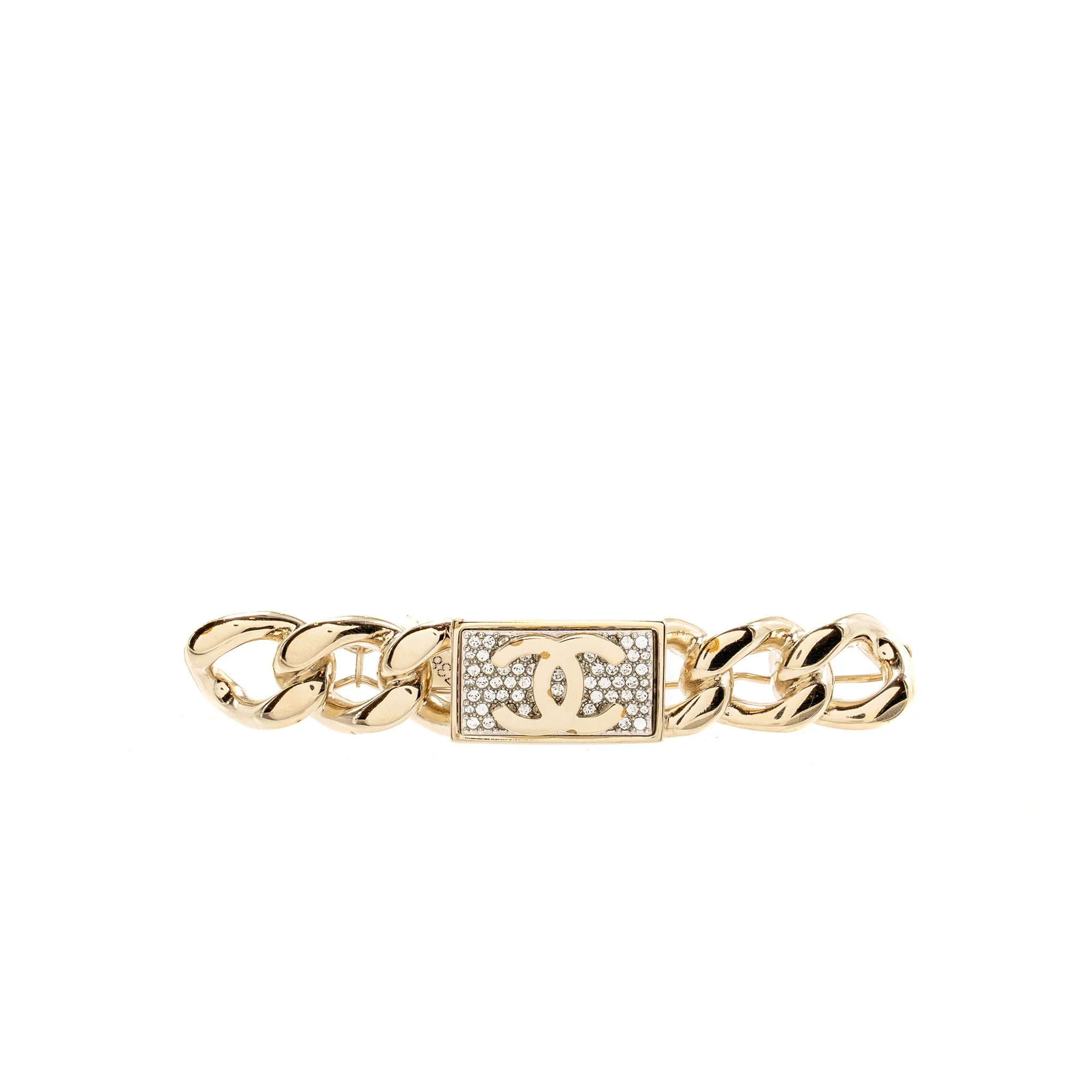 Chanel 21C CC Hair Clip Crystal Light Gold Tone