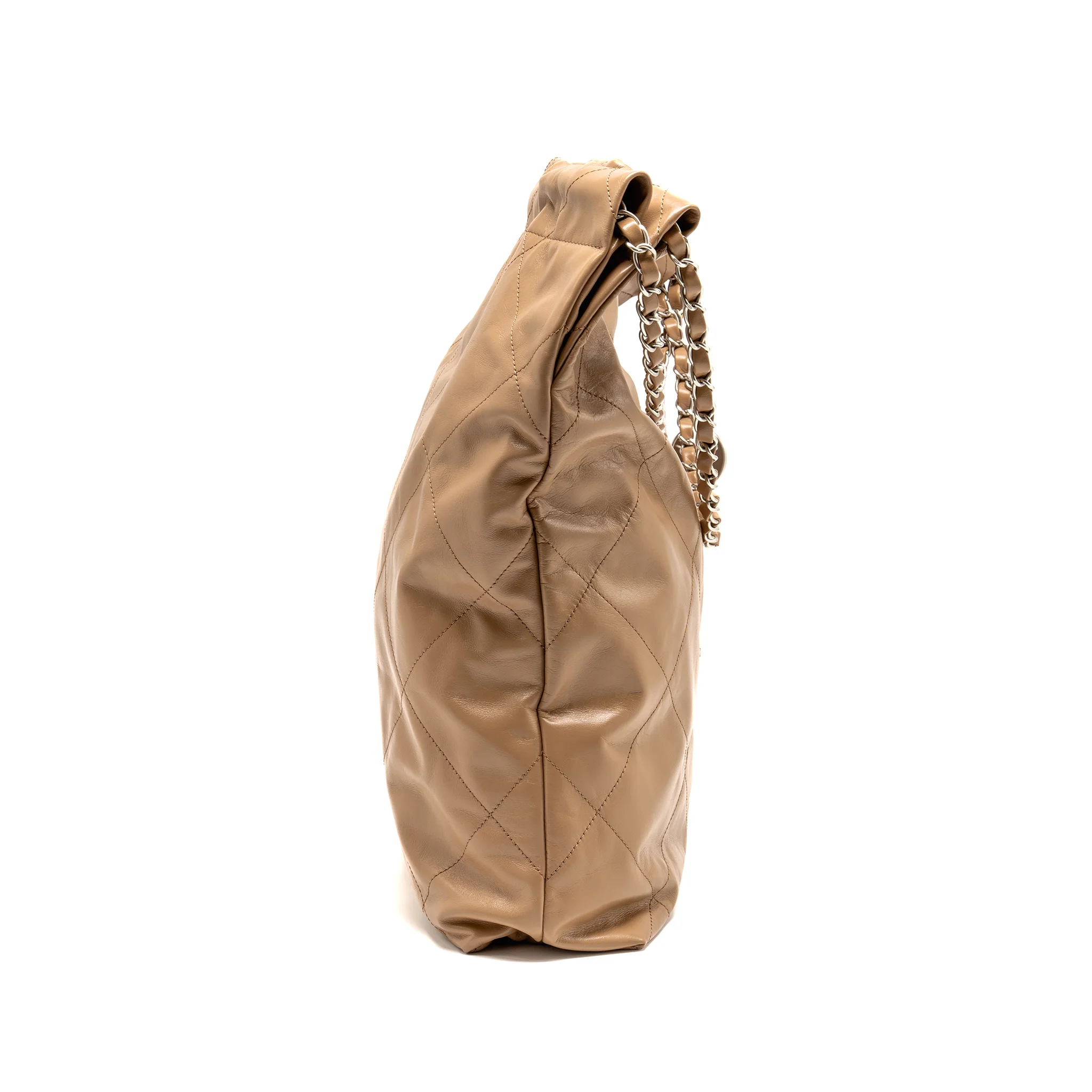 Chanel Large 22 Bag Shiny Calfskin Dark Beige SHW (microchip) - Image 3