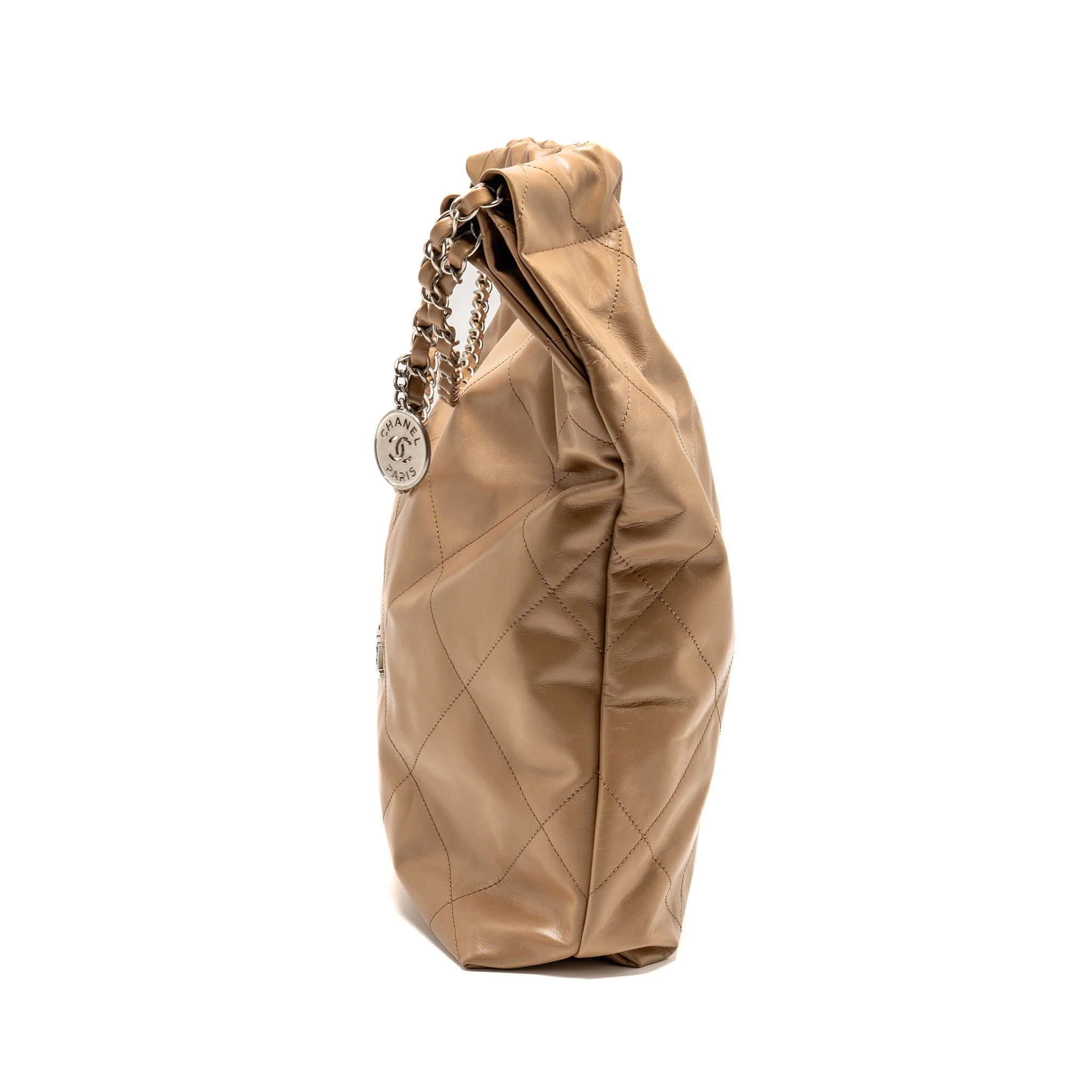 Chanel Large 22 Bag Shiny Calfskin Dark Beige SHW (microchip) - Image 4