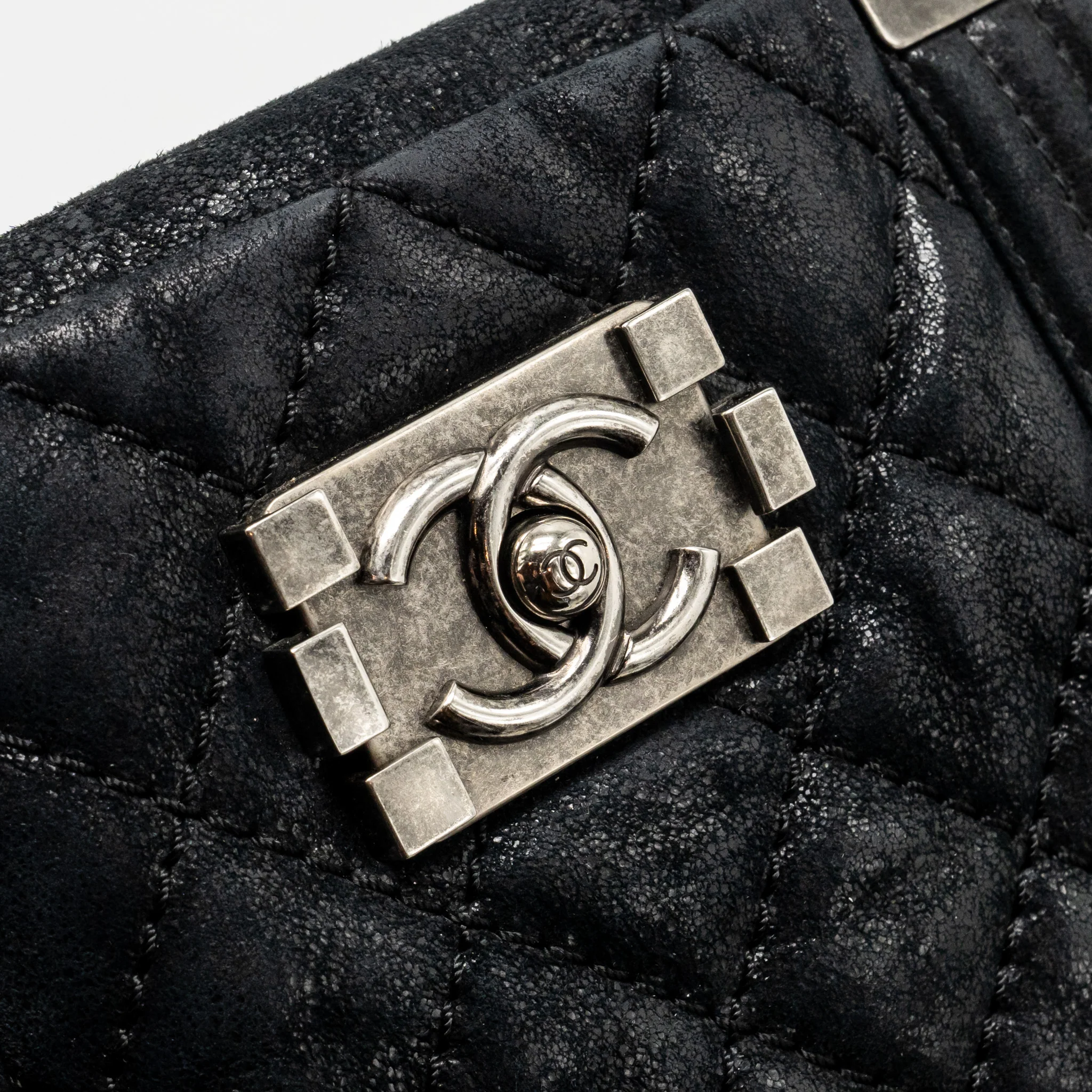 Chanel Large Boy Shopping Tote Bag Calfskin Iridescent Navy SHW - Image 12