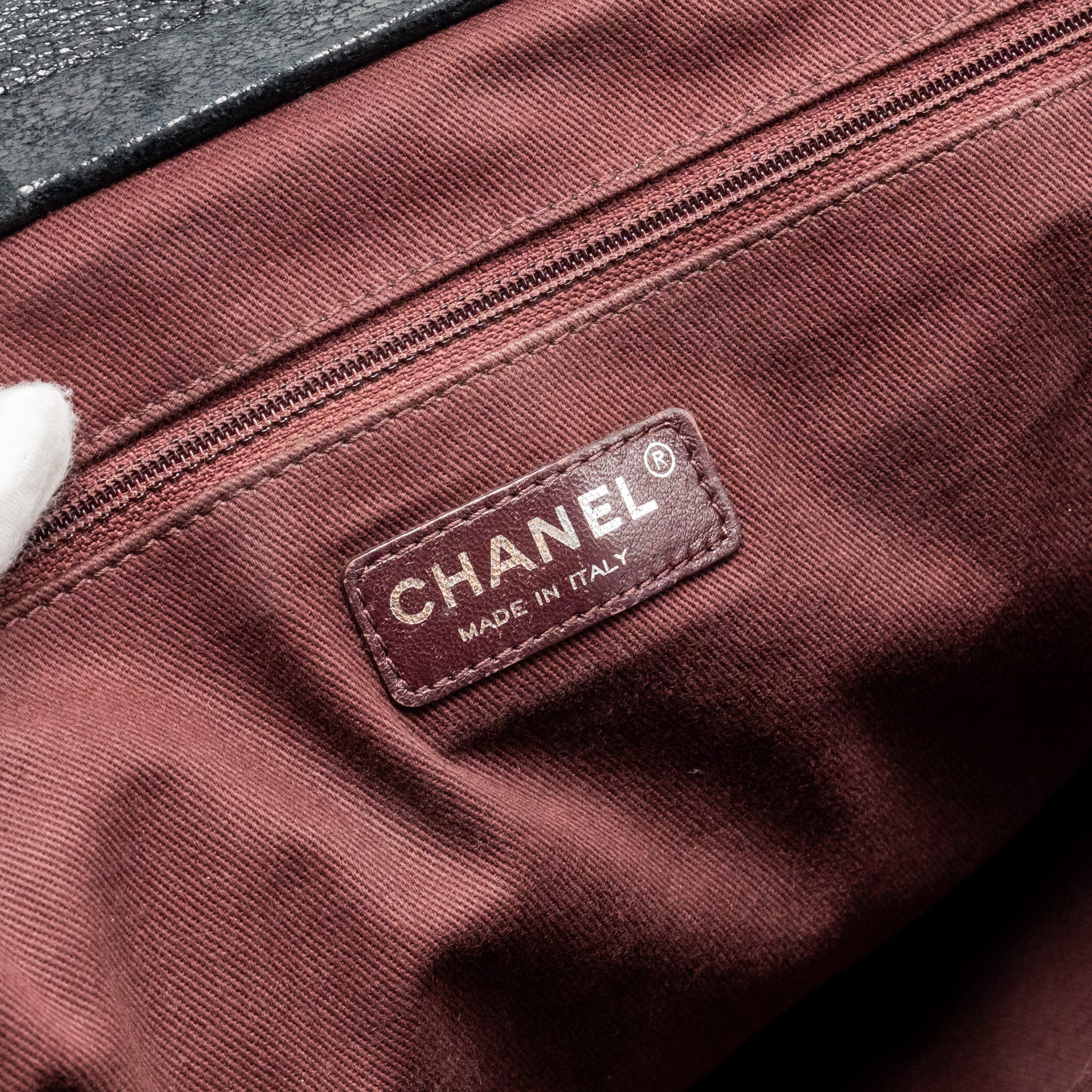 Chanel Large Boy Shopping Tote Bag Calfskin Iridescent Navy SHW - Image 14