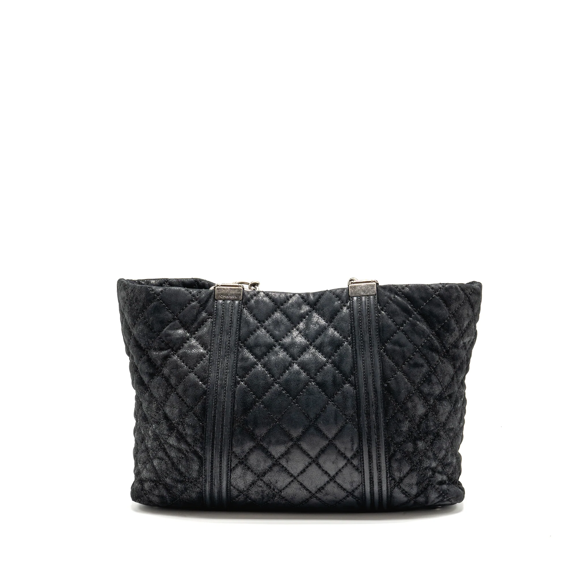 Chanel Large Boy Shopping Tote Bag Calfskin Iridescent Navy SHW - Image 2