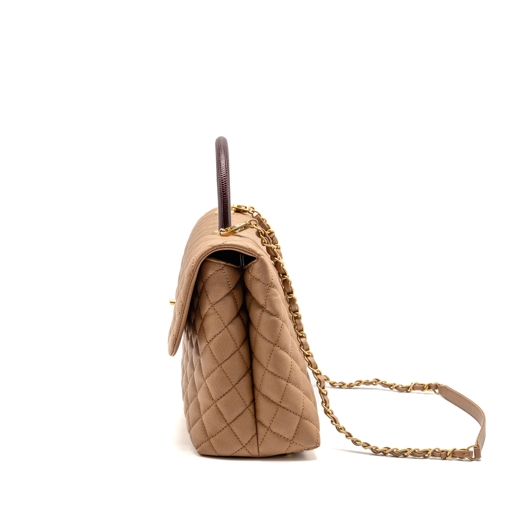 Chanel Large Coco Handle with Lizard Handle Caviar Beige GHW - Image 4