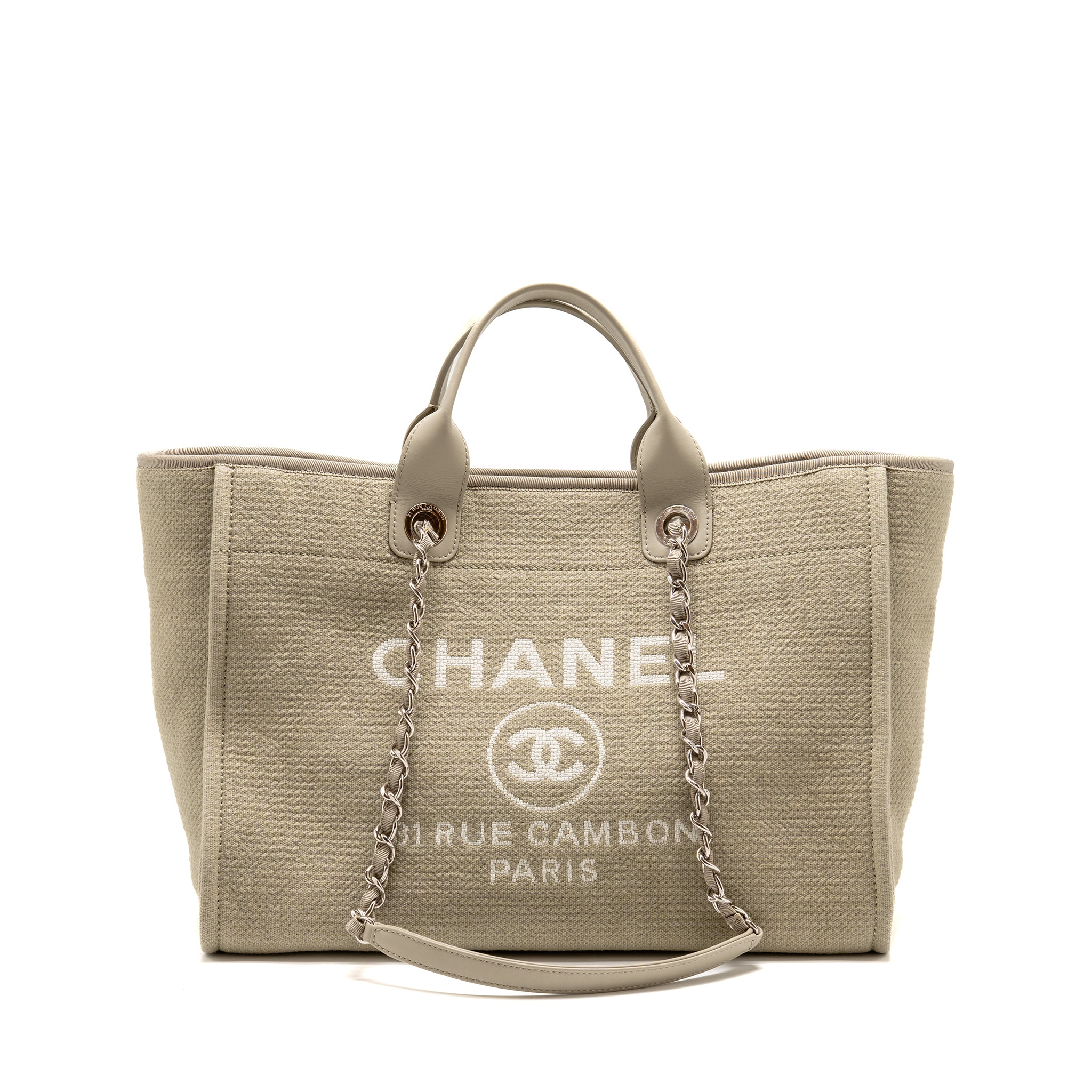 Chanel Large Deauville Tote Bag Canvas/Leather Grey SHW (Microchip)