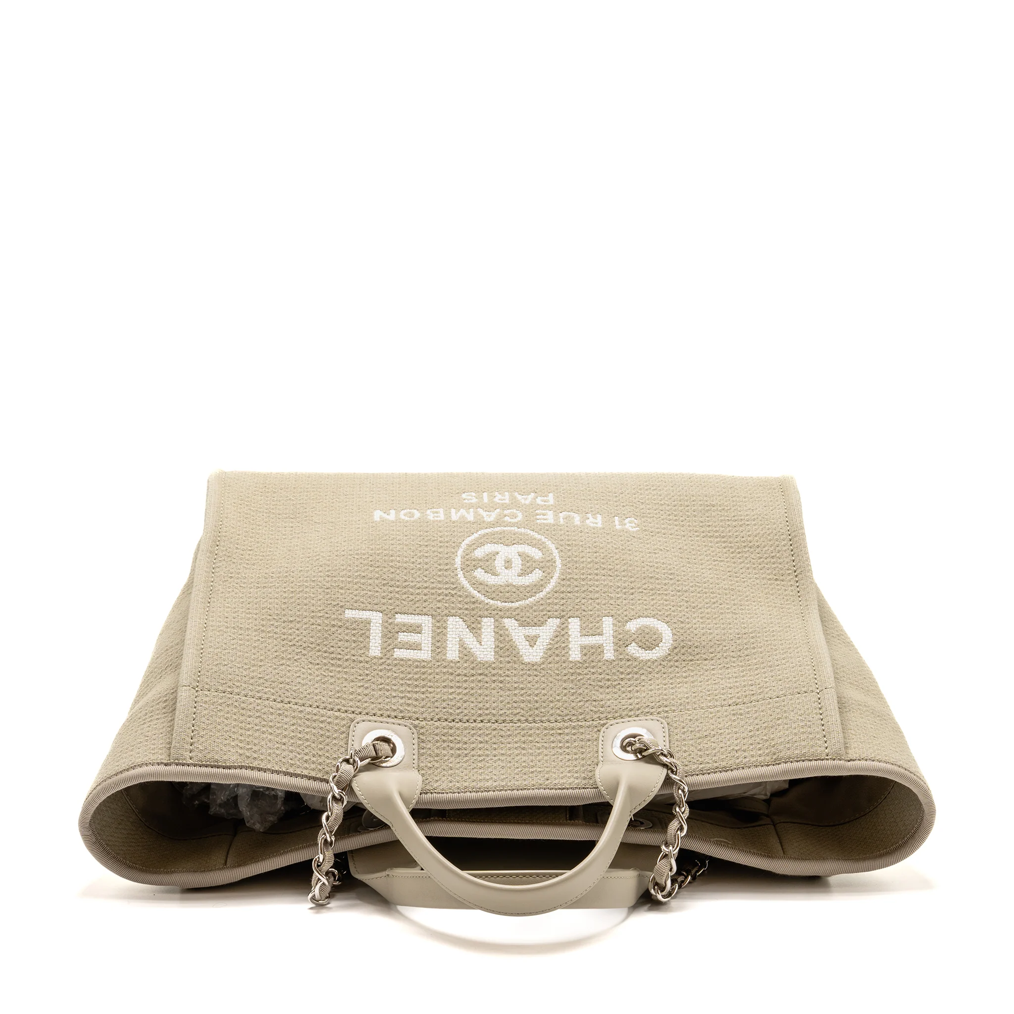 Chanel Large Deauville Tote Bag Canvas/Leather Grey SHW (Microchip) - Image 5