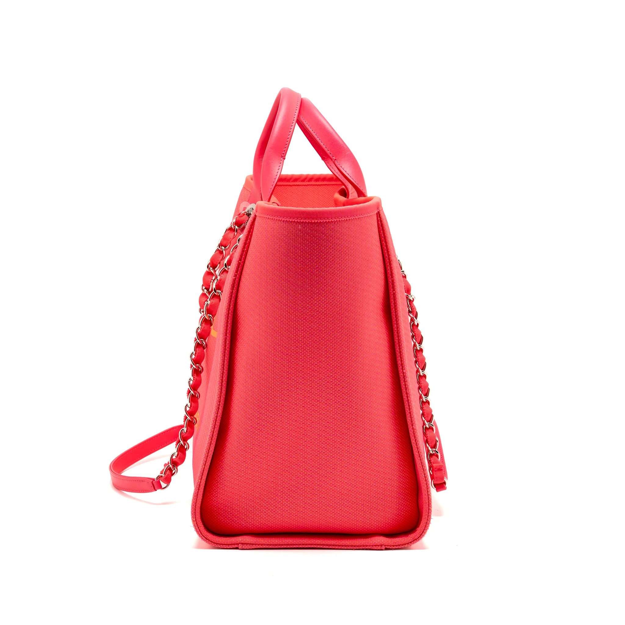 Chanel Large Deauville Tote Shopping Bag Canvas/Calfskin Hot Pink SHW - Image 4