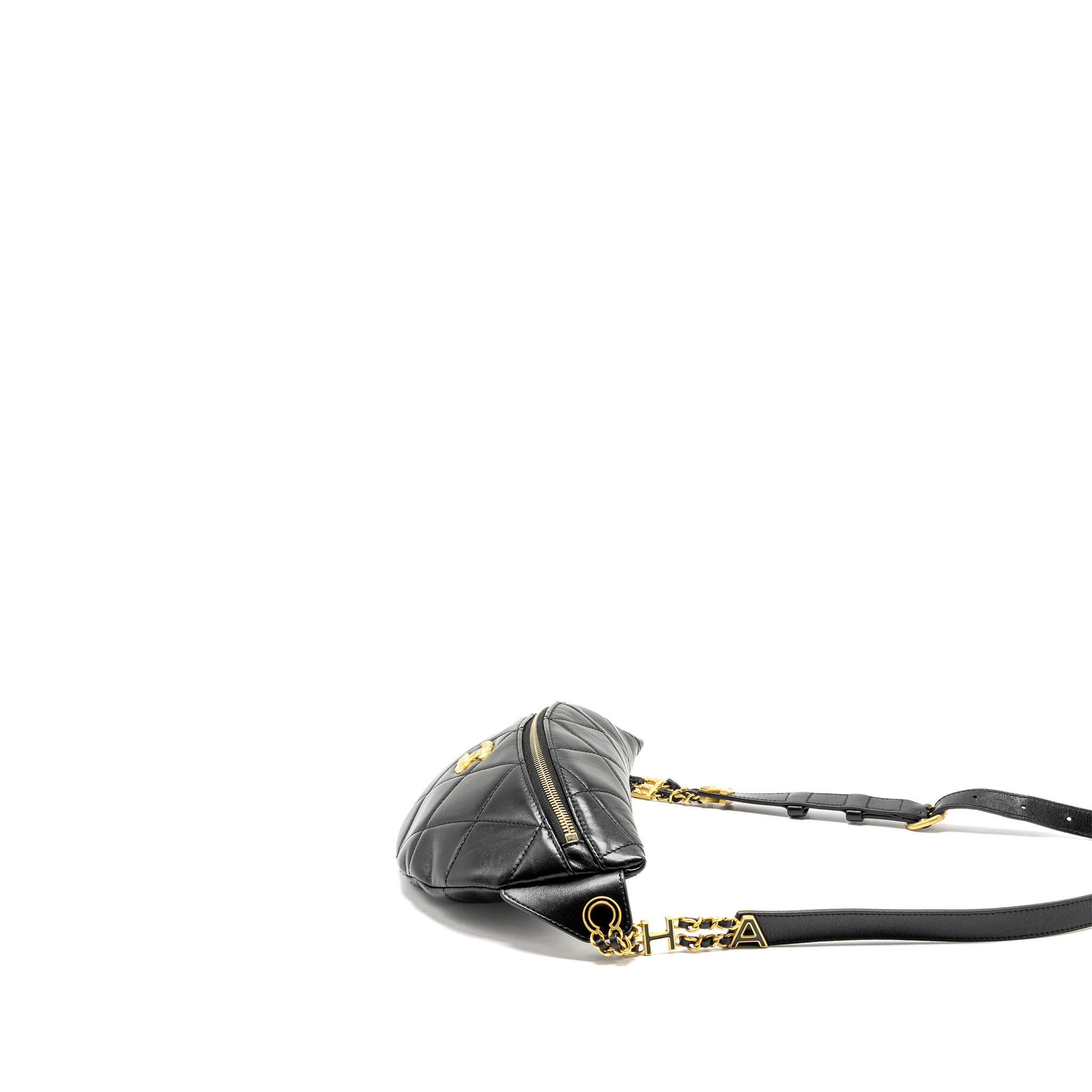 Chanel Letter Logo Detailed Waist Bag Lambskin Black GHW (Microchip) - Image 4