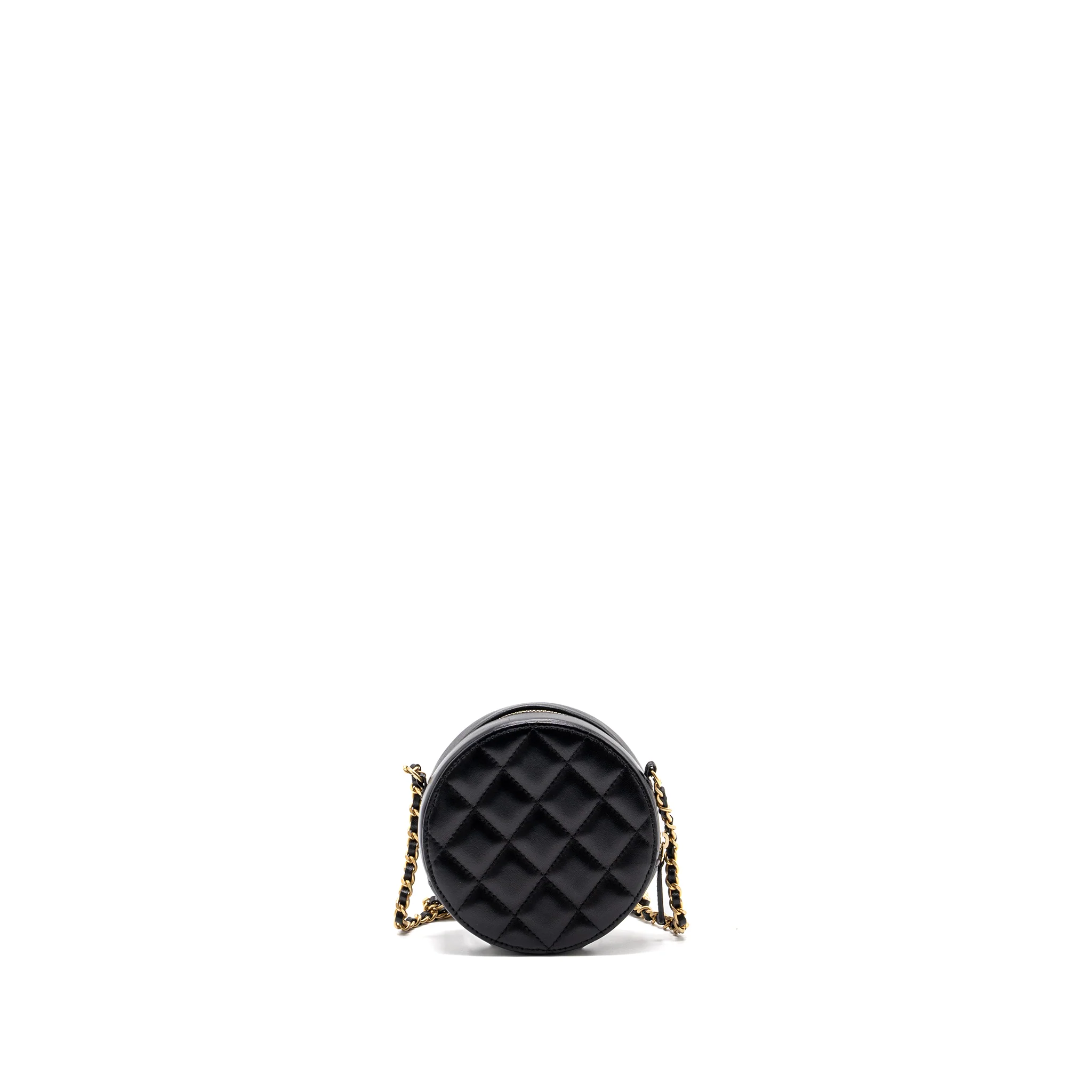 Chanel Limited Edition Charm Round Clutch With Chain Lambskin Black GHW - Image 2