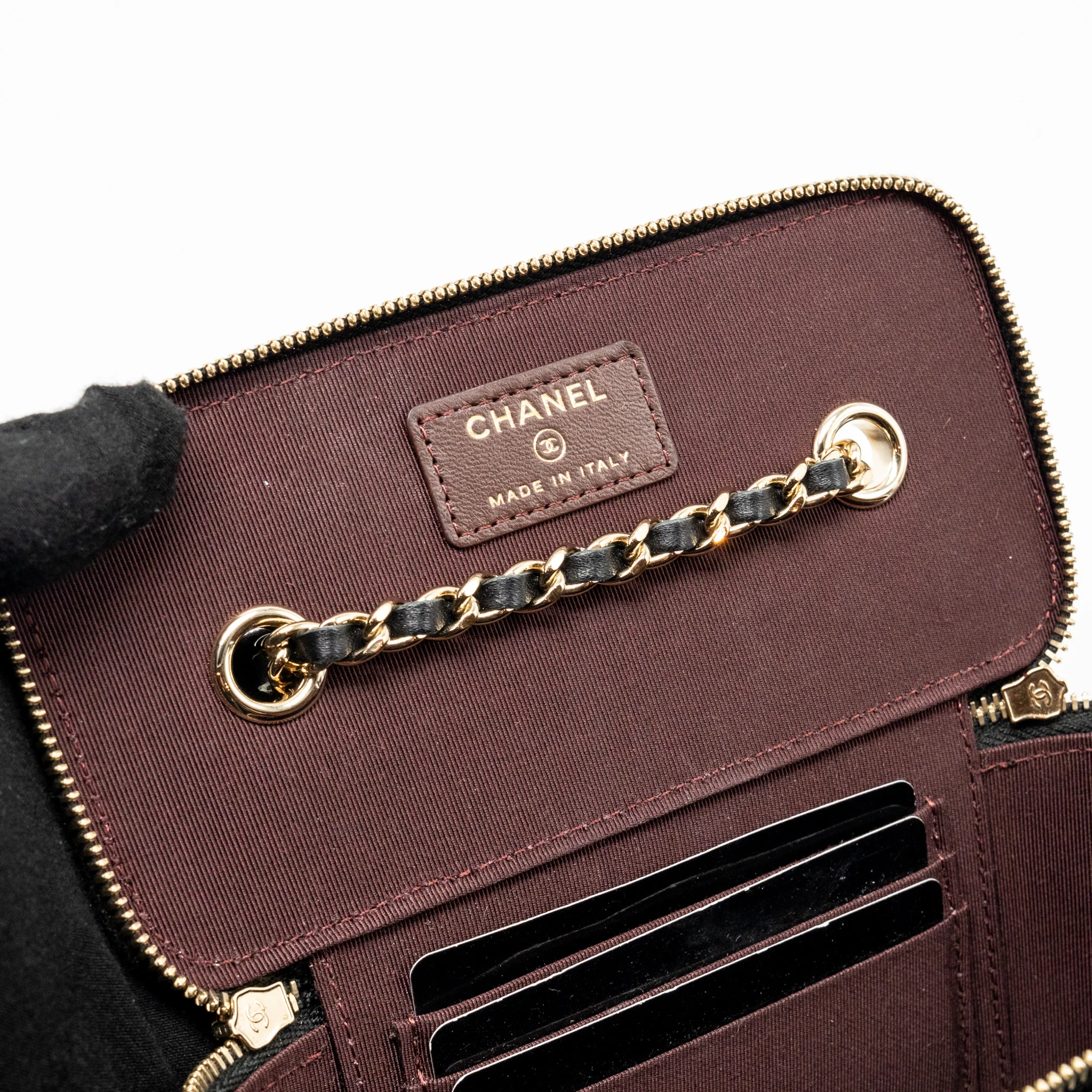 Chanel Long Vanity Case with Chain Lambskin Black LGHW - Image 13