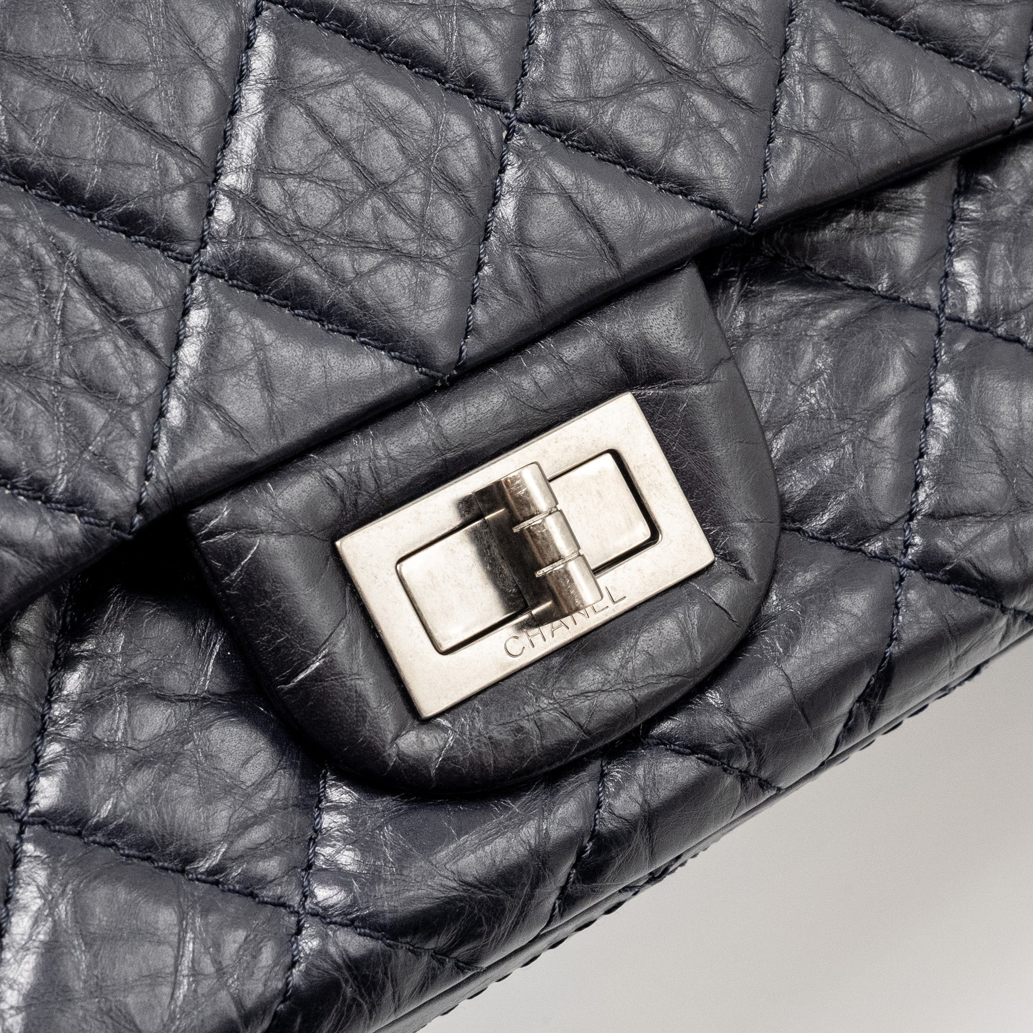 Chanel Maxi 2.55 Reissue Flap Bag Aged Calfskin Dark Blue Ruthenium Hardware - Image 12