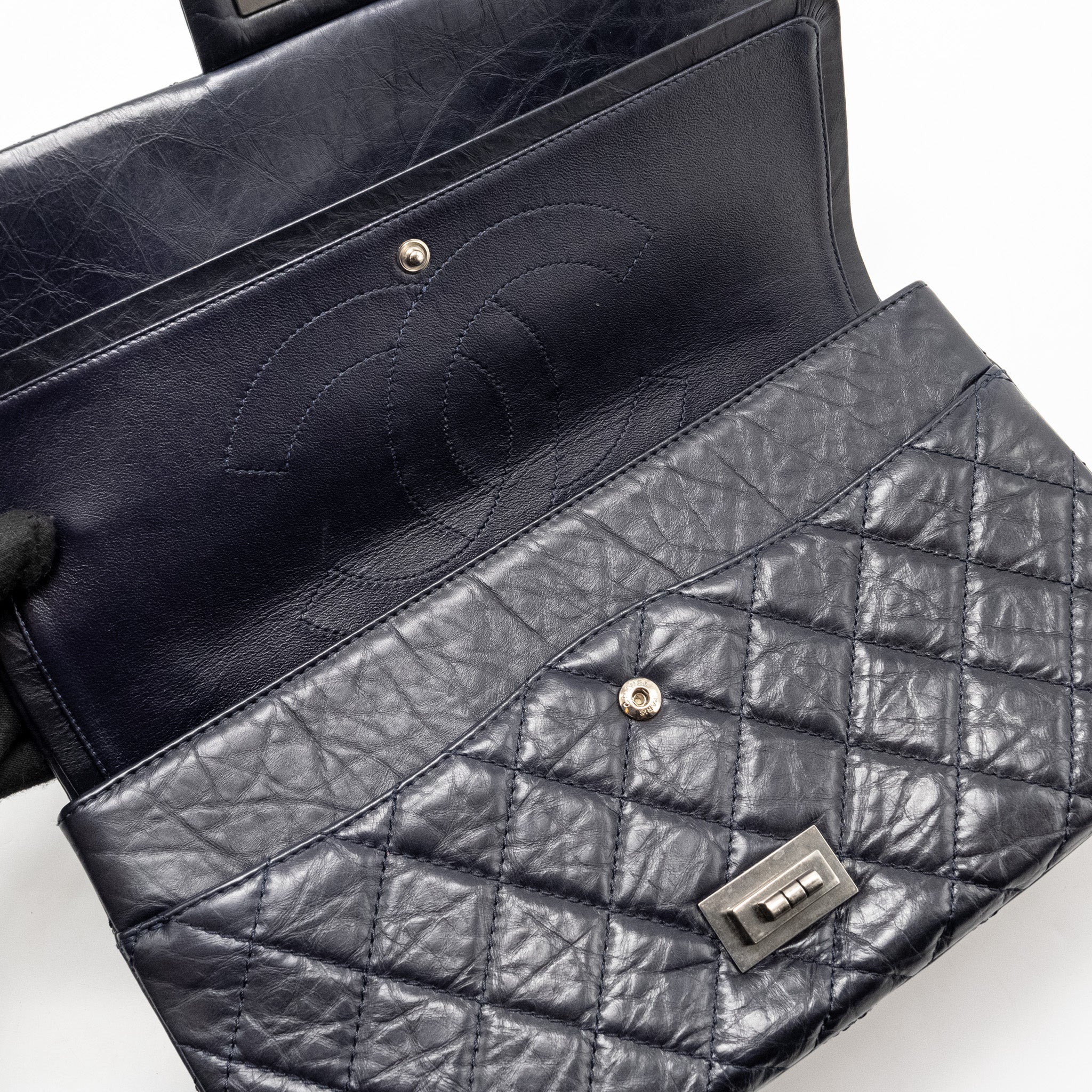 Chanel Maxi 2.55 Reissue Flap Bag Aged Calfskin Dark Blue Ruthenium Hardware - Image 15