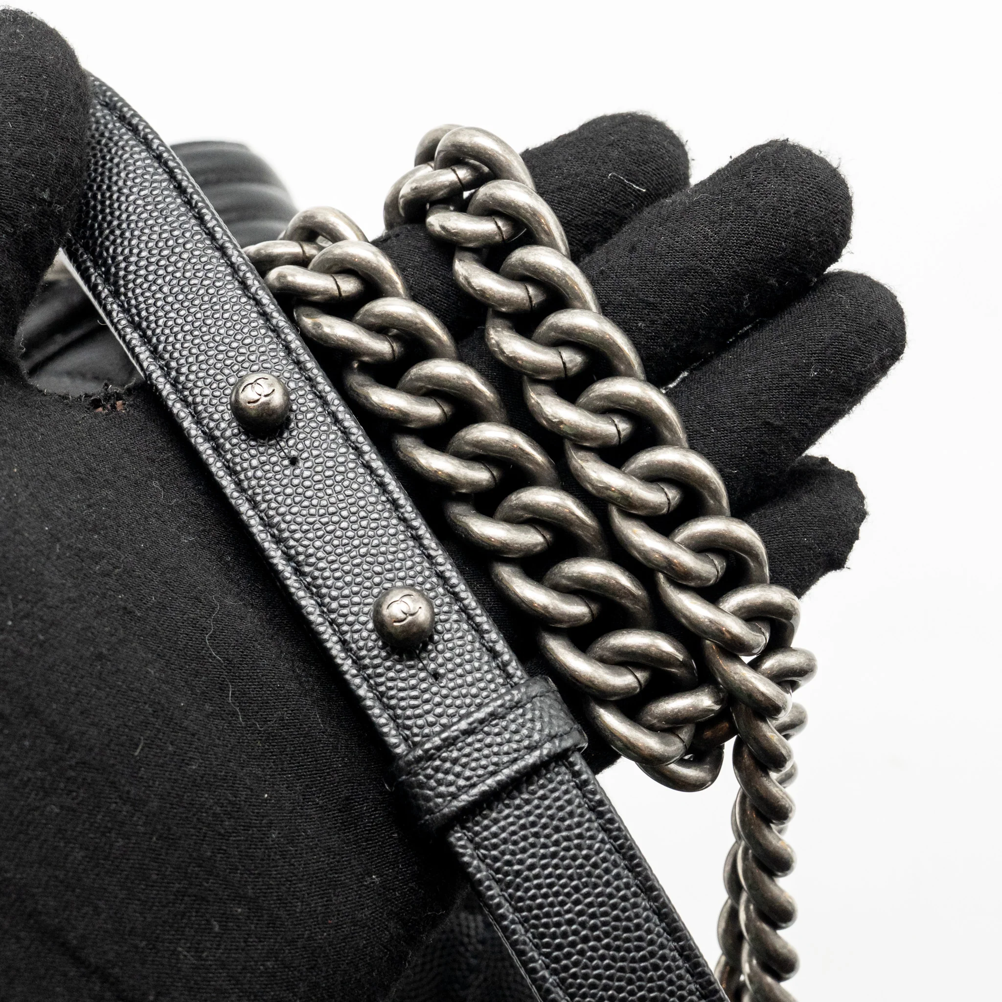 CHANEL Medium Boy Bag Caviar Black Ruthenium Hardware - Image 20