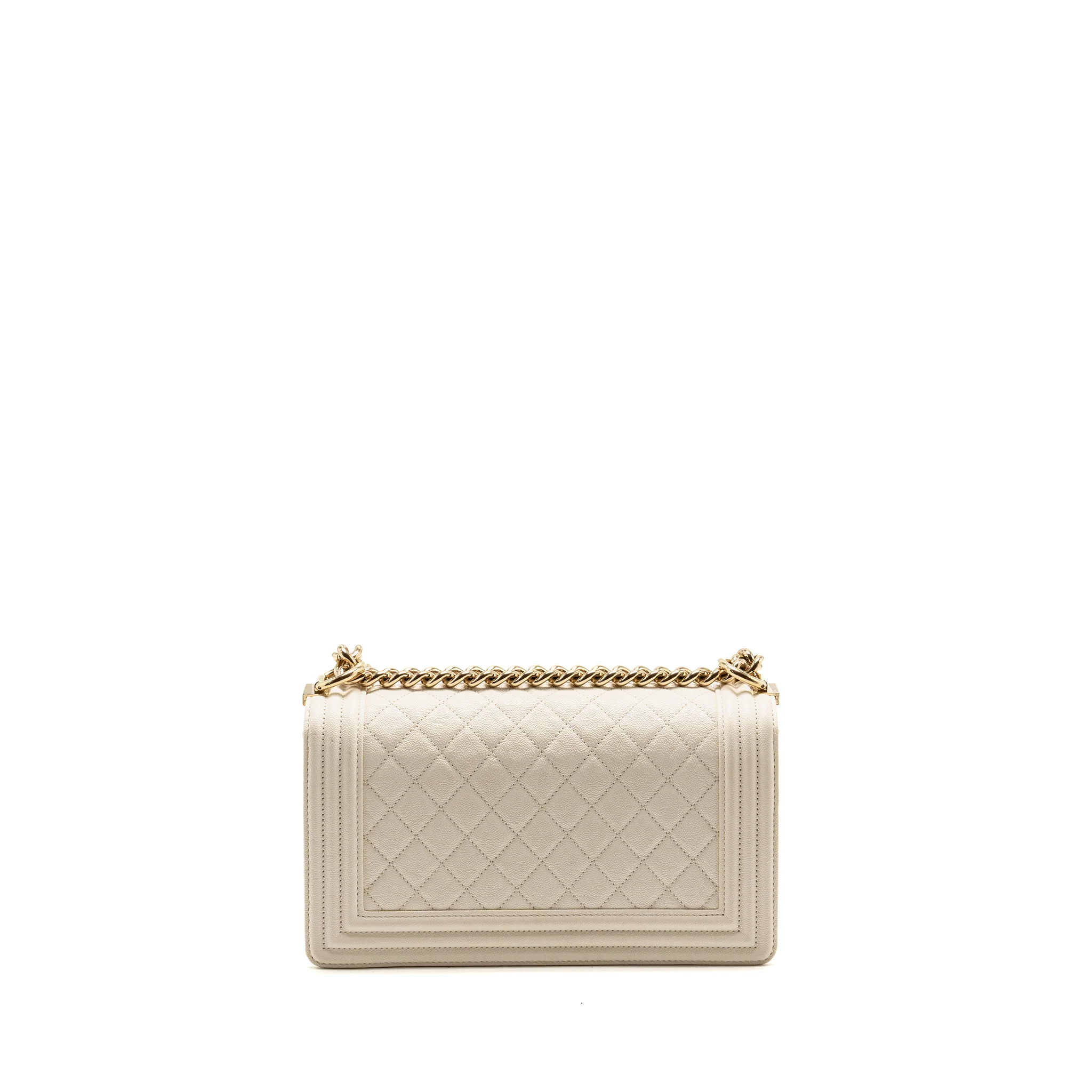 Chanel medium boy bag caviar white LGHW - Image 2