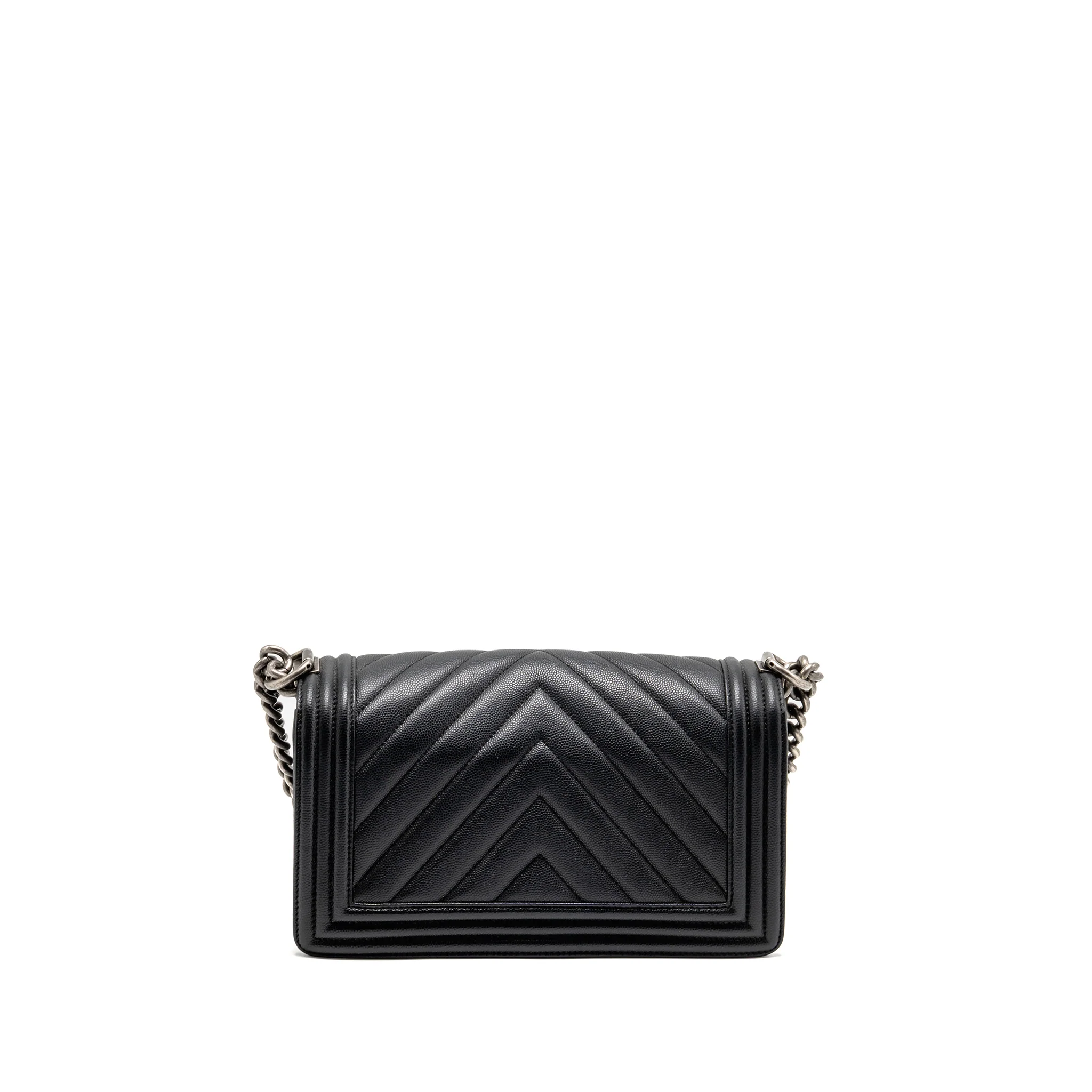 Chanel Medium Boy Bag Chevron Caviar Black Ruthenium Silver Hardware - Image 2