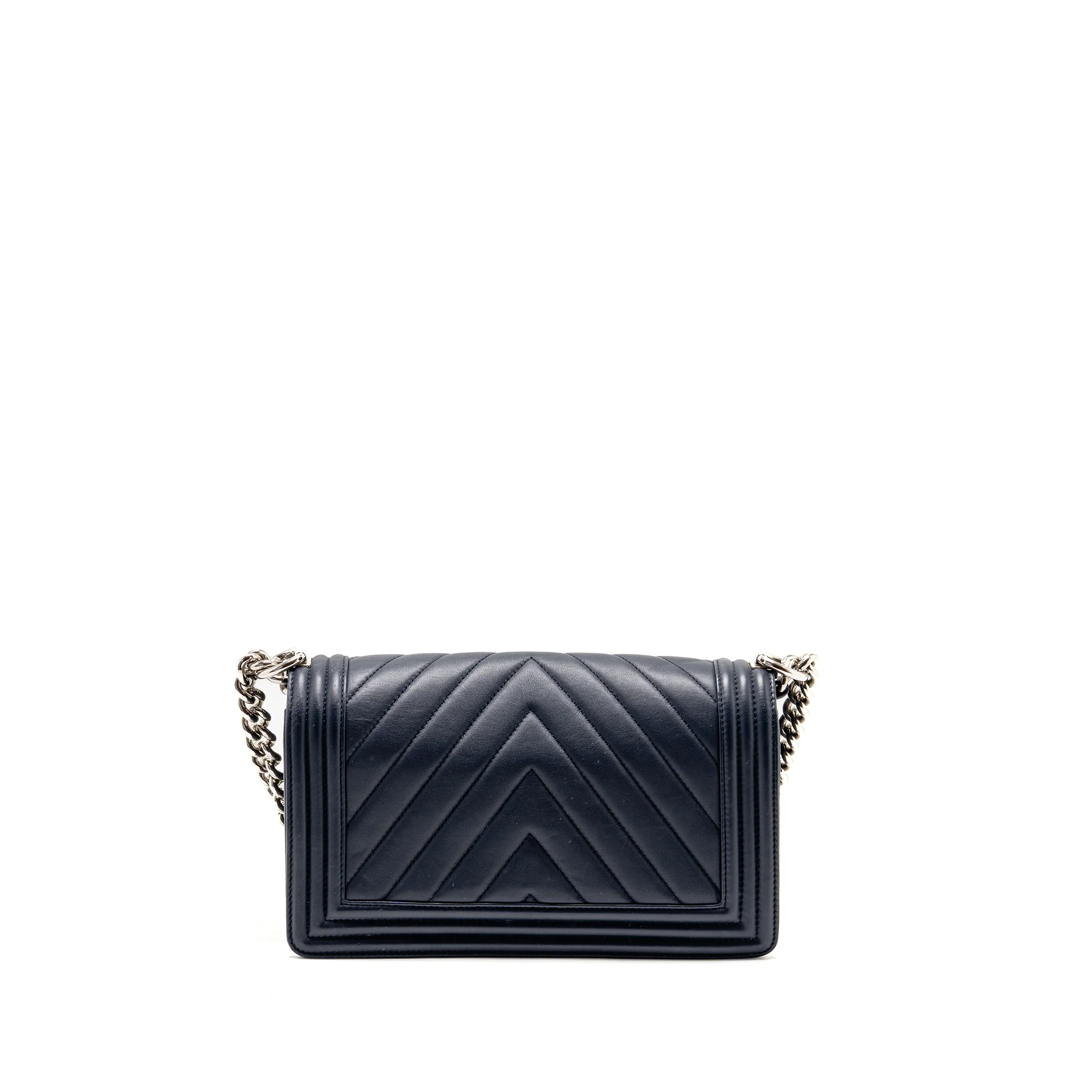 Chanel Medium Chevron Boy Bag Calfskin Blue SHW - Image 2