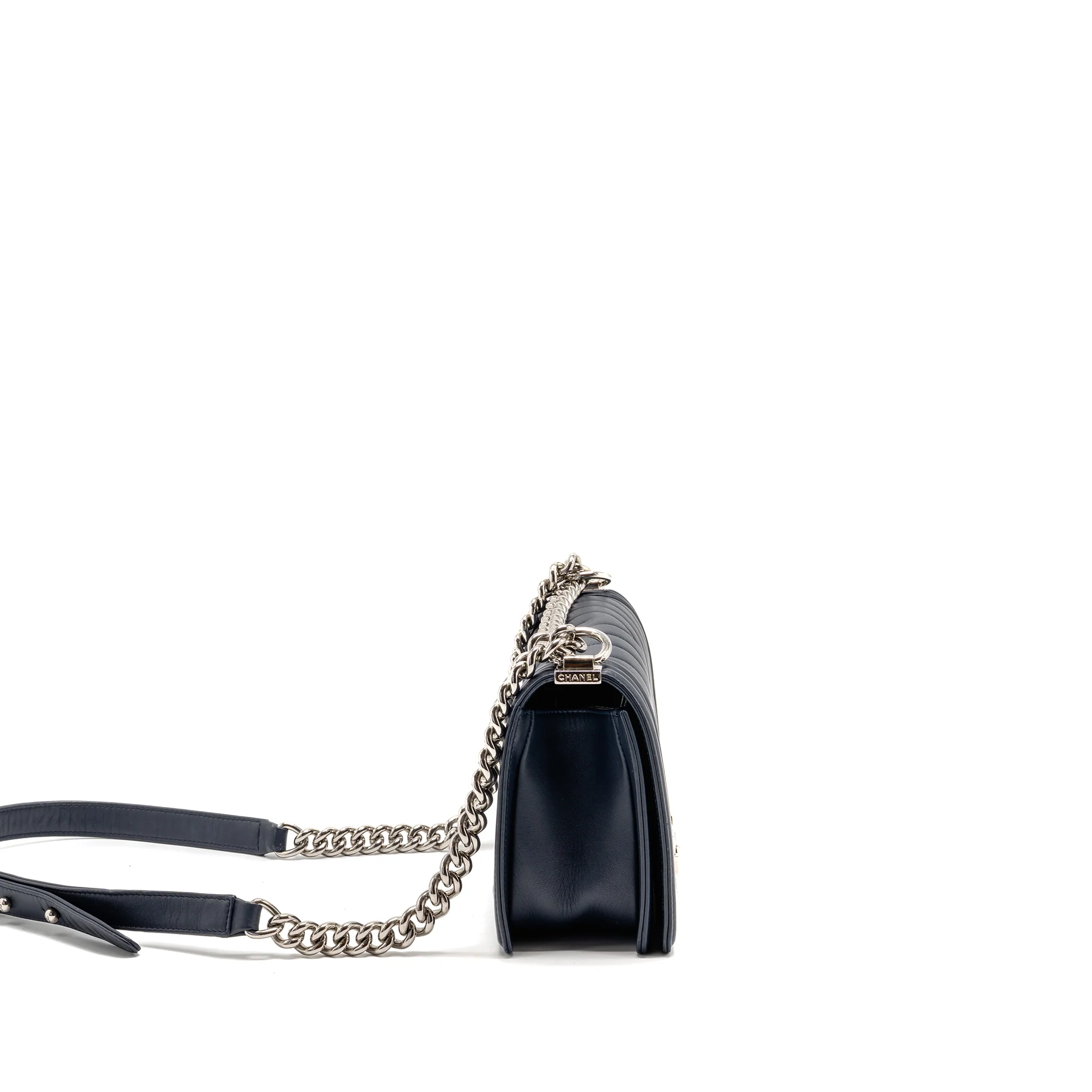 Chanel Medium Chevron Boy Bag Calfskin Blue SHW - Image 3