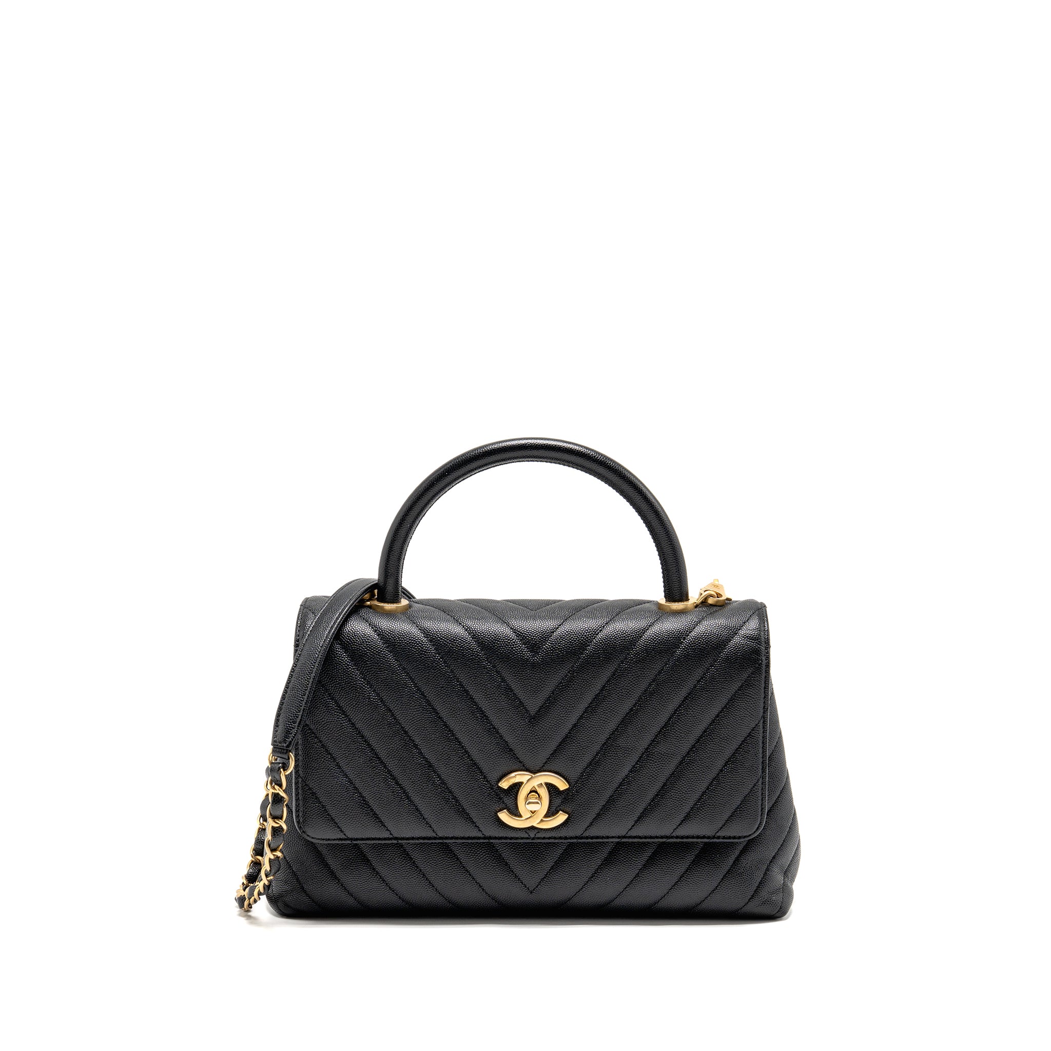 Chanel Medium Chevron Coco handle caviar black GHW