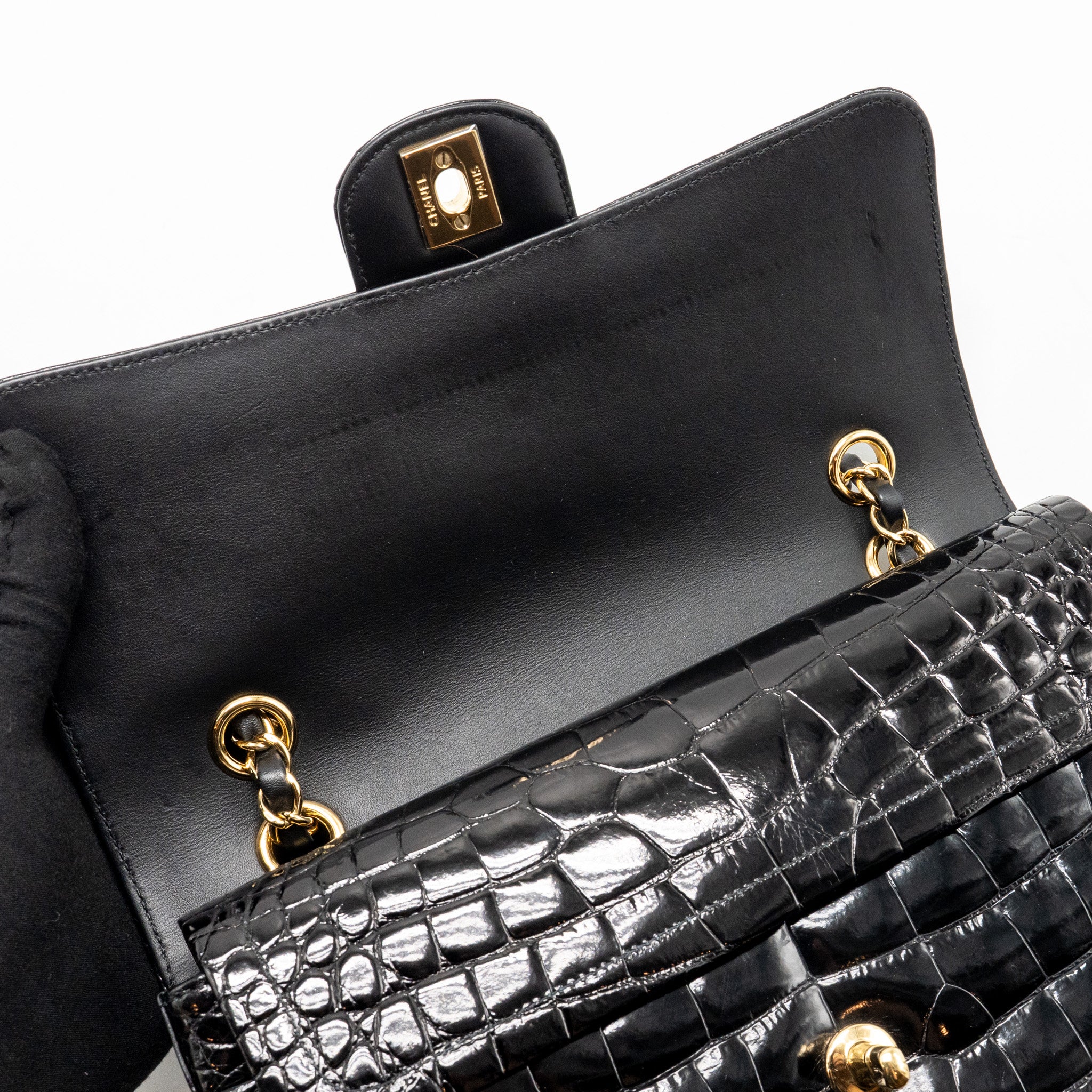 Chanel Medium Classic Double Flap Bag Alligator Mississippiensis Black GHW - Image 14
