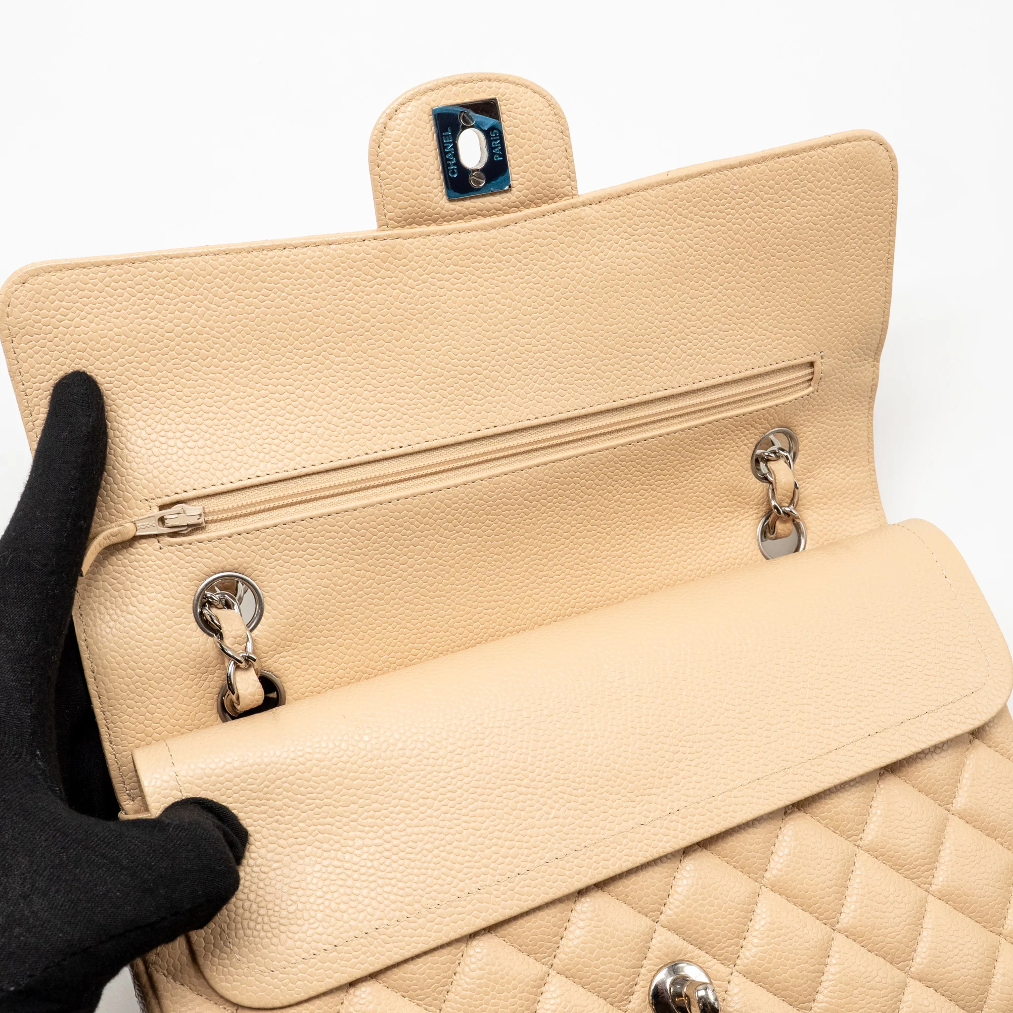 Chanel Medium Classic Double Flap Bag Caviar Beige SHW - Image 13