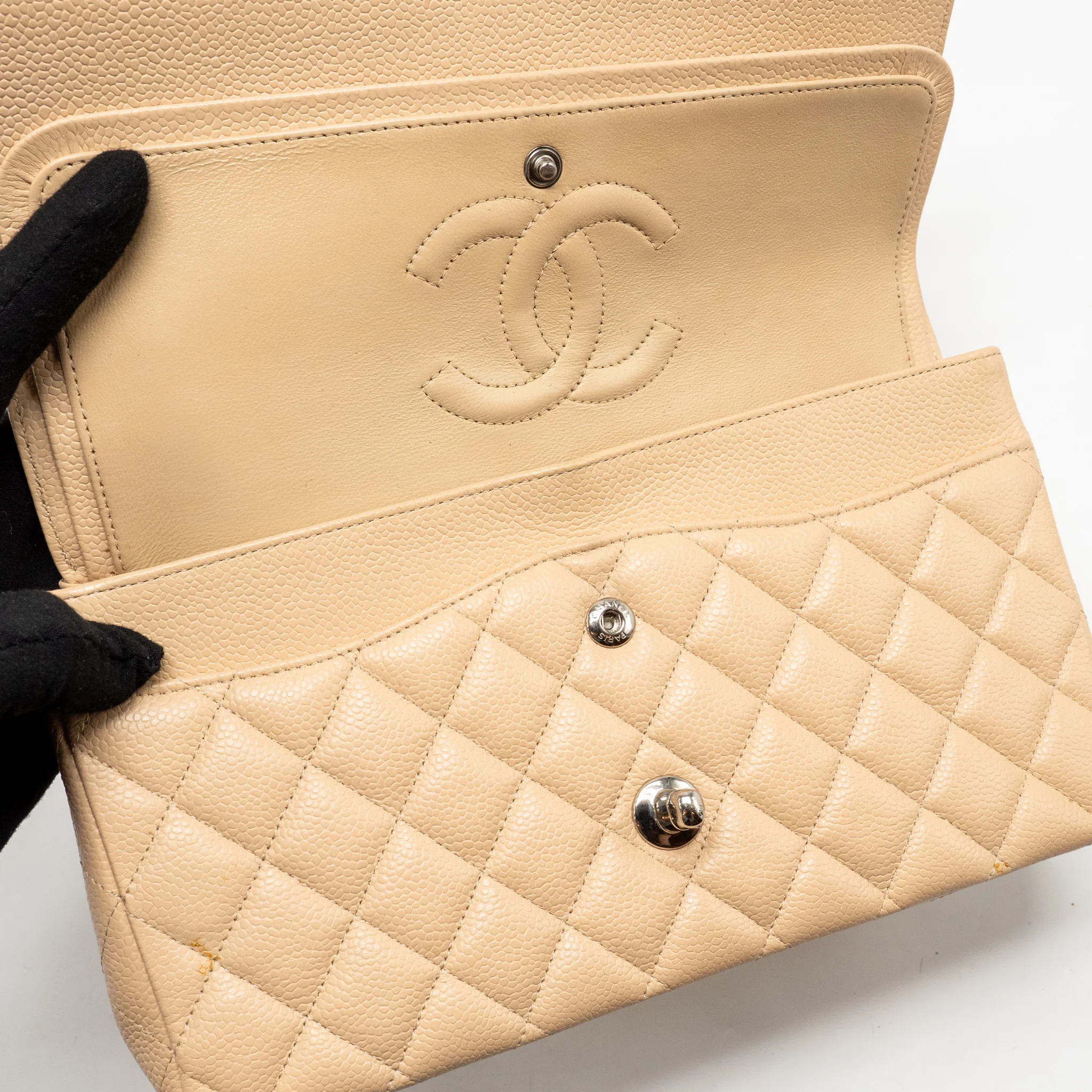 Chanel Medium Classic Double Flap Bag Caviar Beige SHW - Image 14