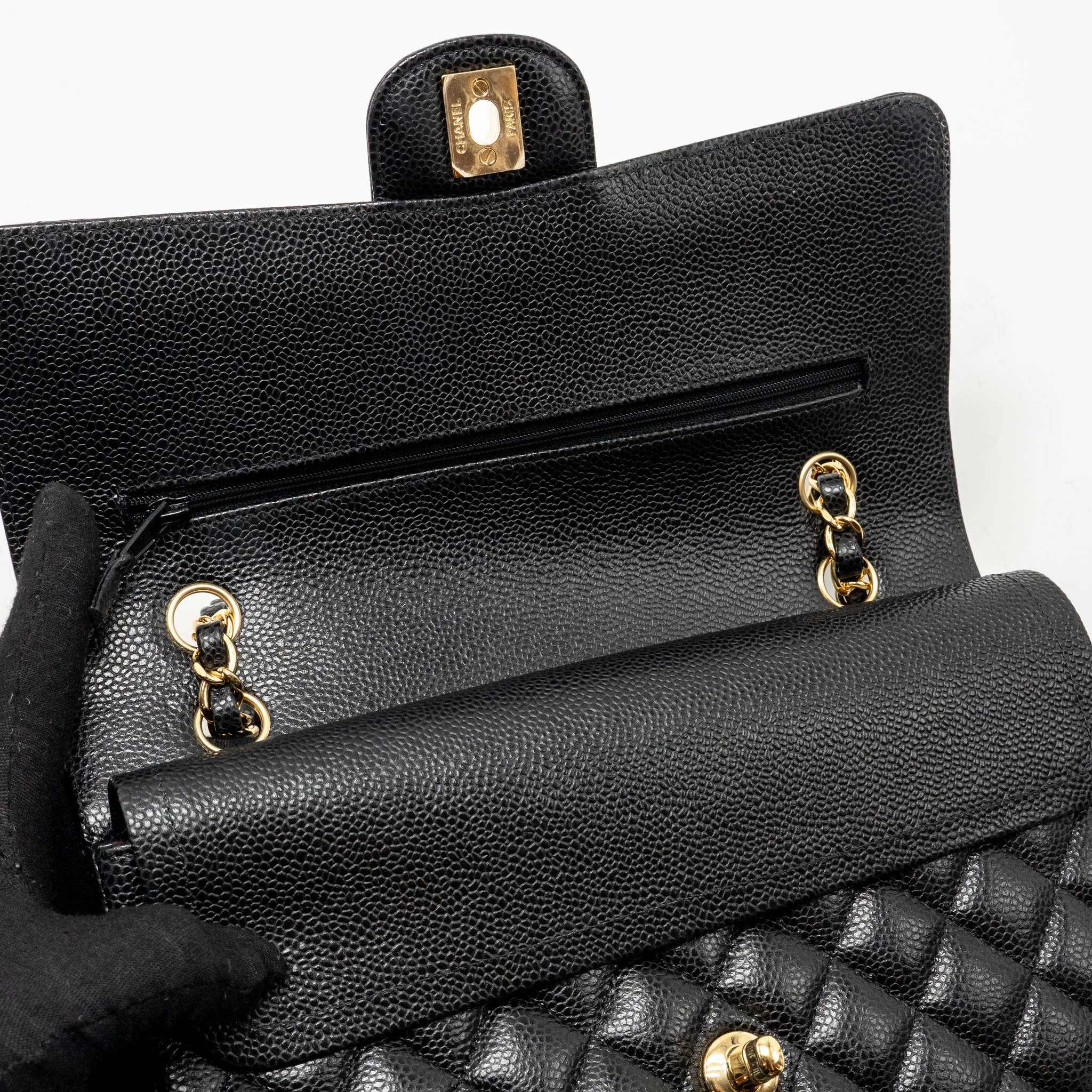 Chanel Medium Classic Double Flap BAG Caviar Black GHW - Image 14