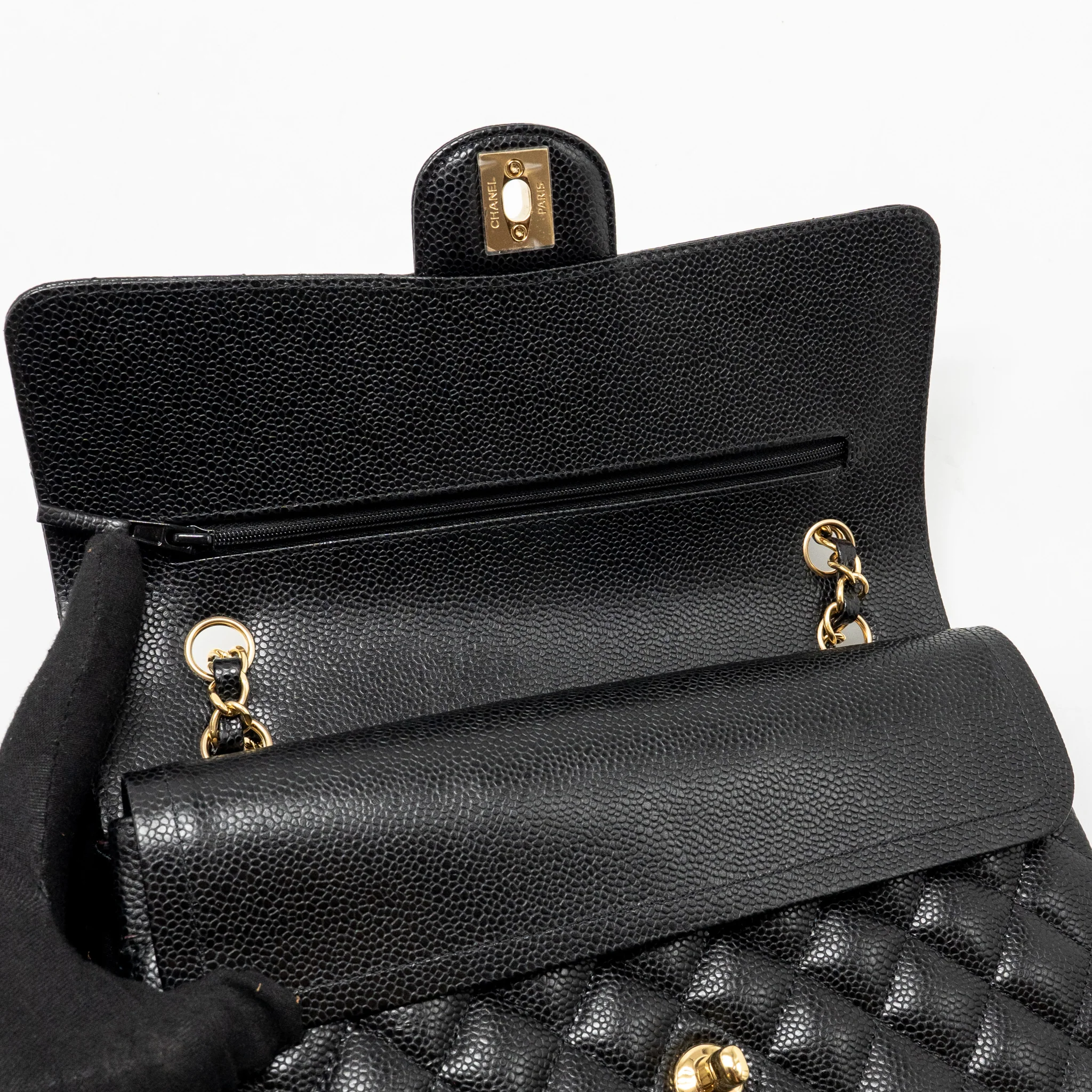 Chanel Medium Classic Double Flap Bag Caviar Black GHW (microchip) - Image 15