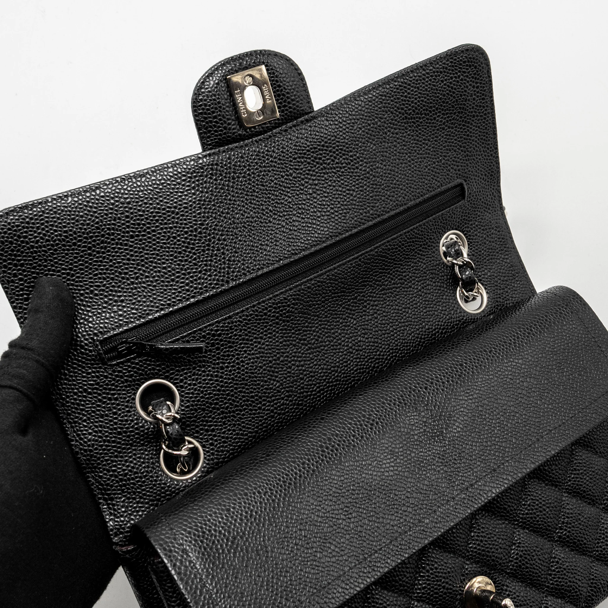 Chanel Medium Classic Double FLAP Bag Caviar Black SHW - Image 14