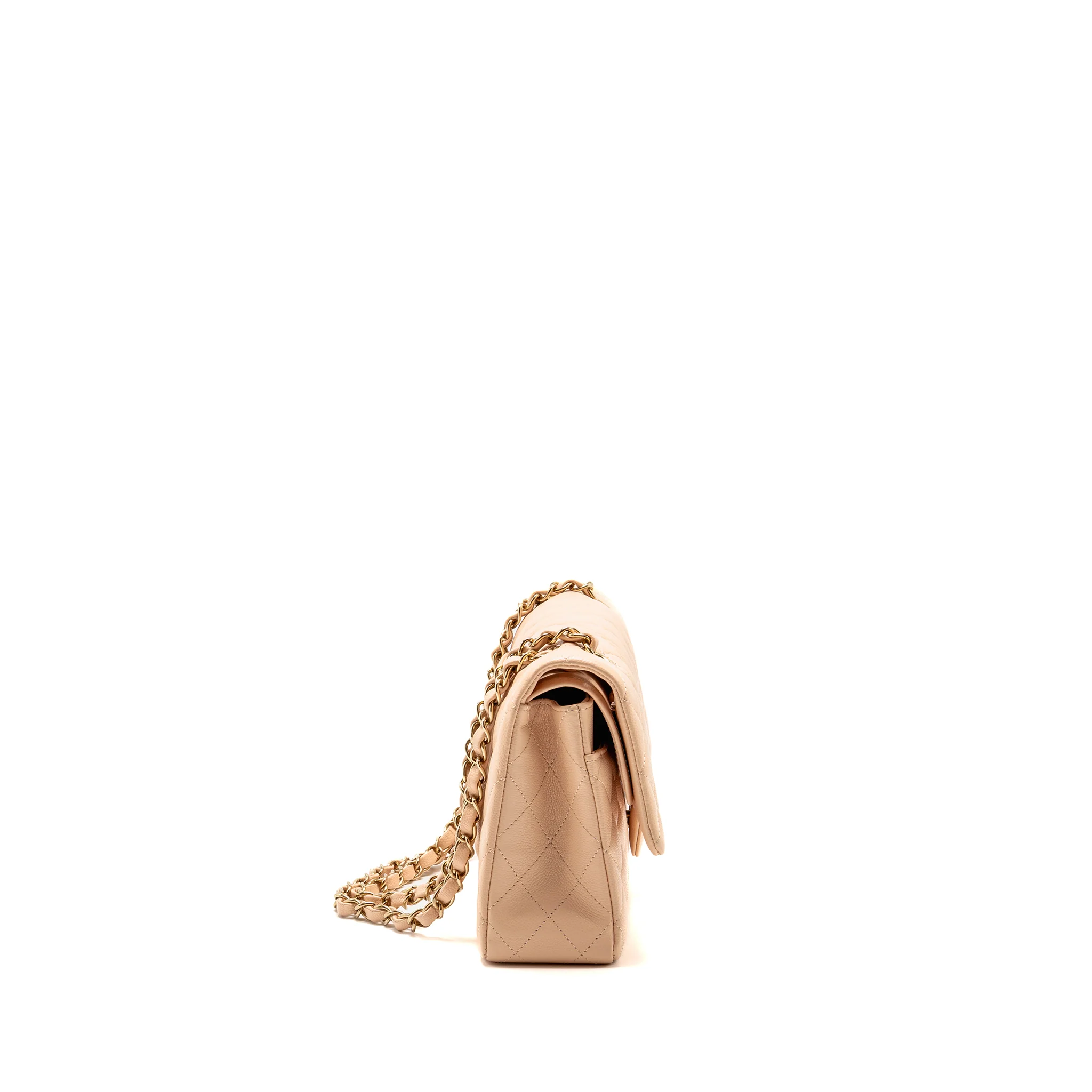 Chanel Medium Classic Double Flap Bag Caviar Light Beige LGHW (Microchip) - Image 3