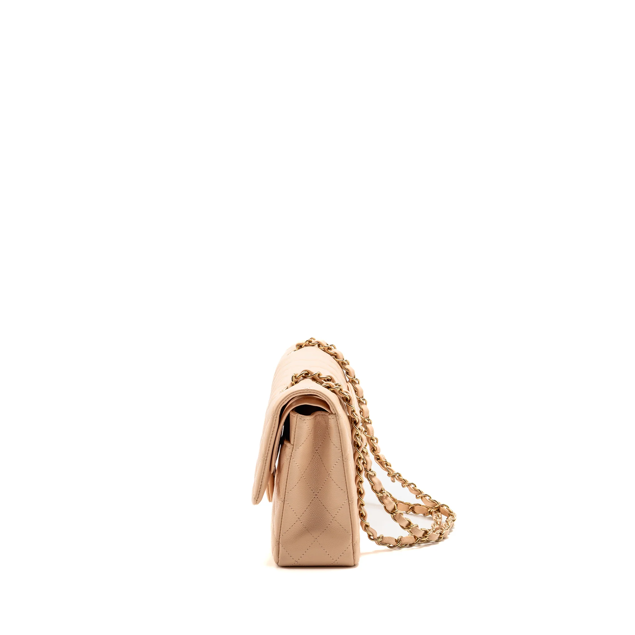 Chanel Medium Classic Double Flap Bag Caviar Light Beige LGHW (Microchip) - Image 4