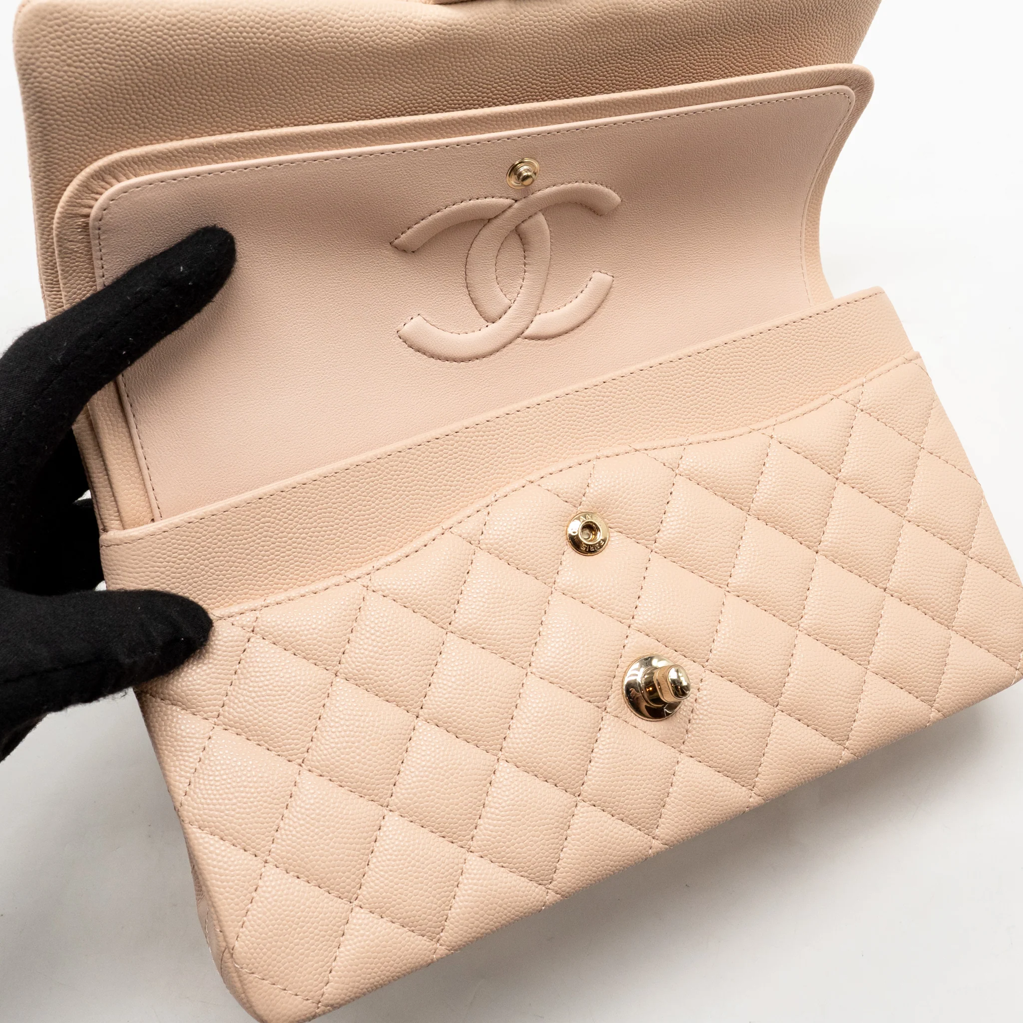 Chanel Medium Classic Double Flap Bag Caviar Light Pink LGHW (Microchip) - Image 14