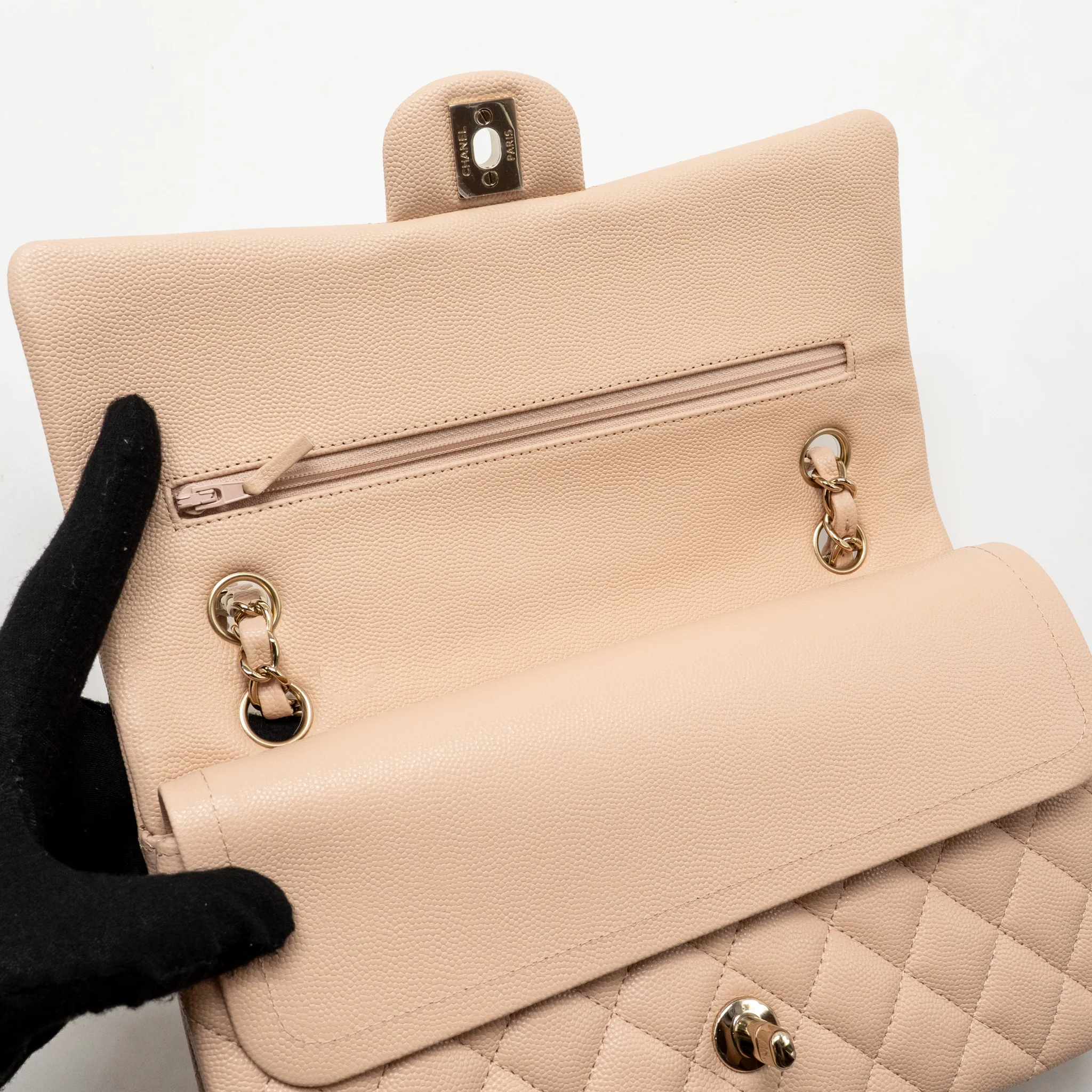 Chanel Medium Classic Double Flap Bag Caviar Light Pink LGHW (Microchip) - Image 15