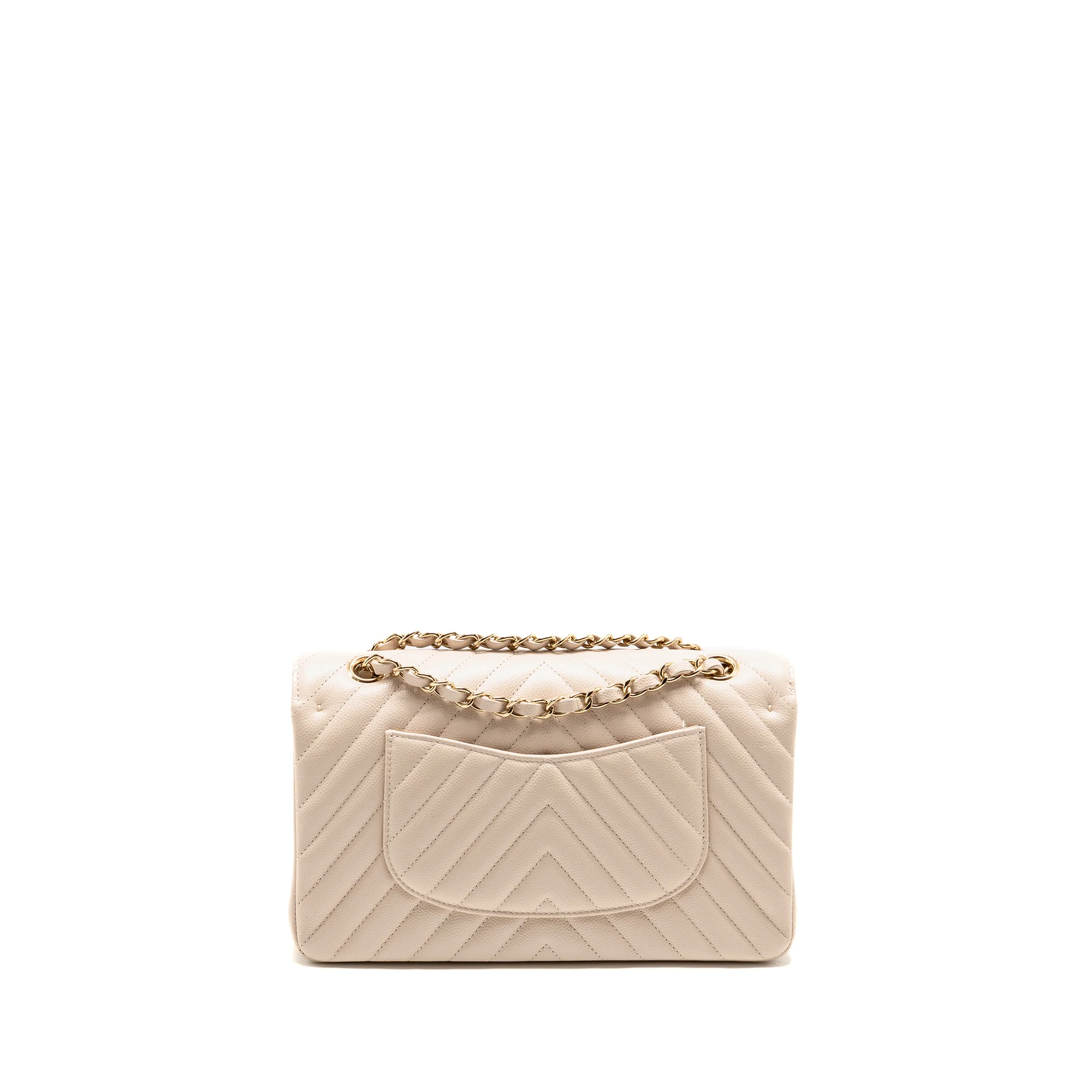 Chanel Medium Classic Double Flap Bag Chevron Caviar Light Beige LGHW - Image 2
