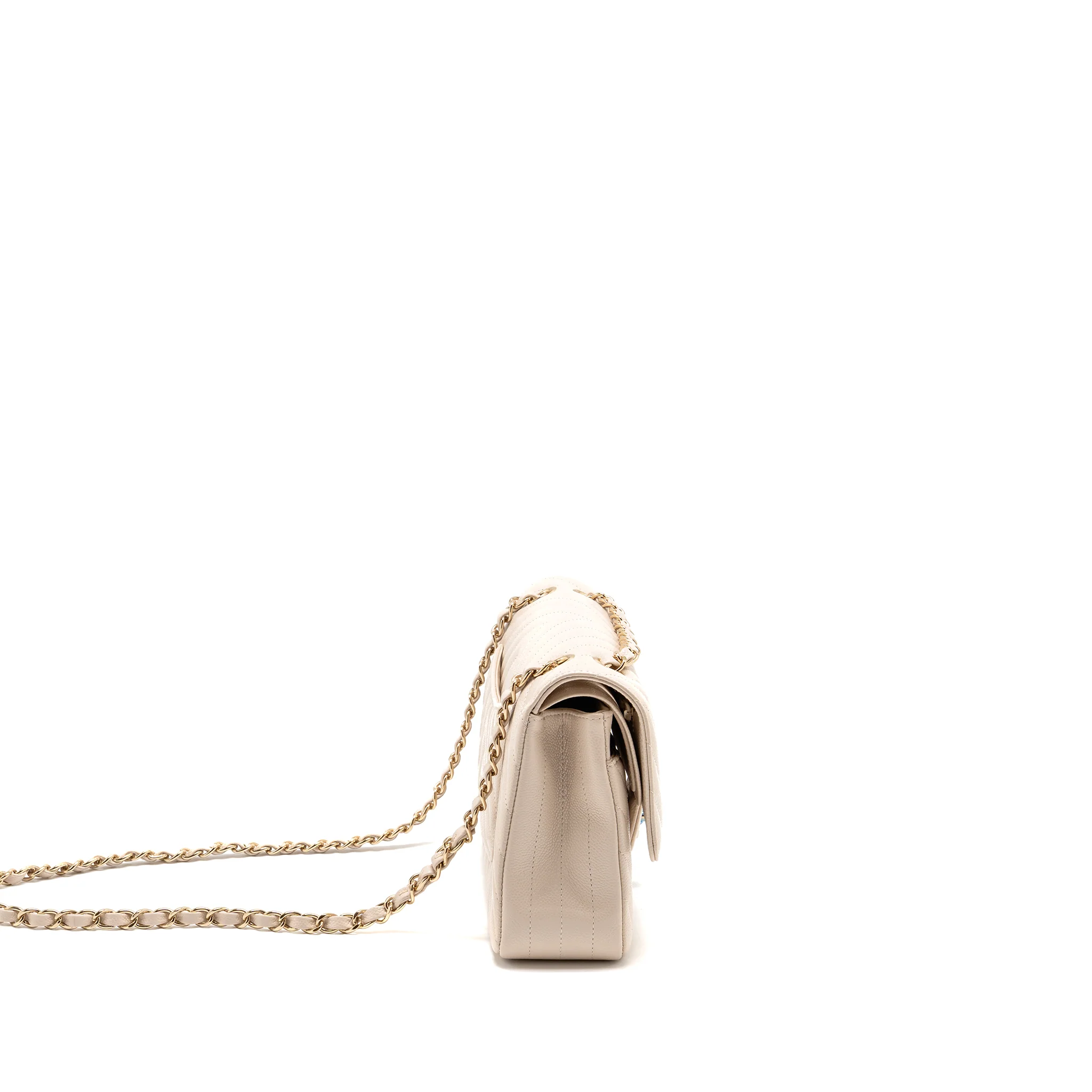 Chanel Medium Classic Double Flap Bag Chevron Caviar Light Beige LGHW - Image 3