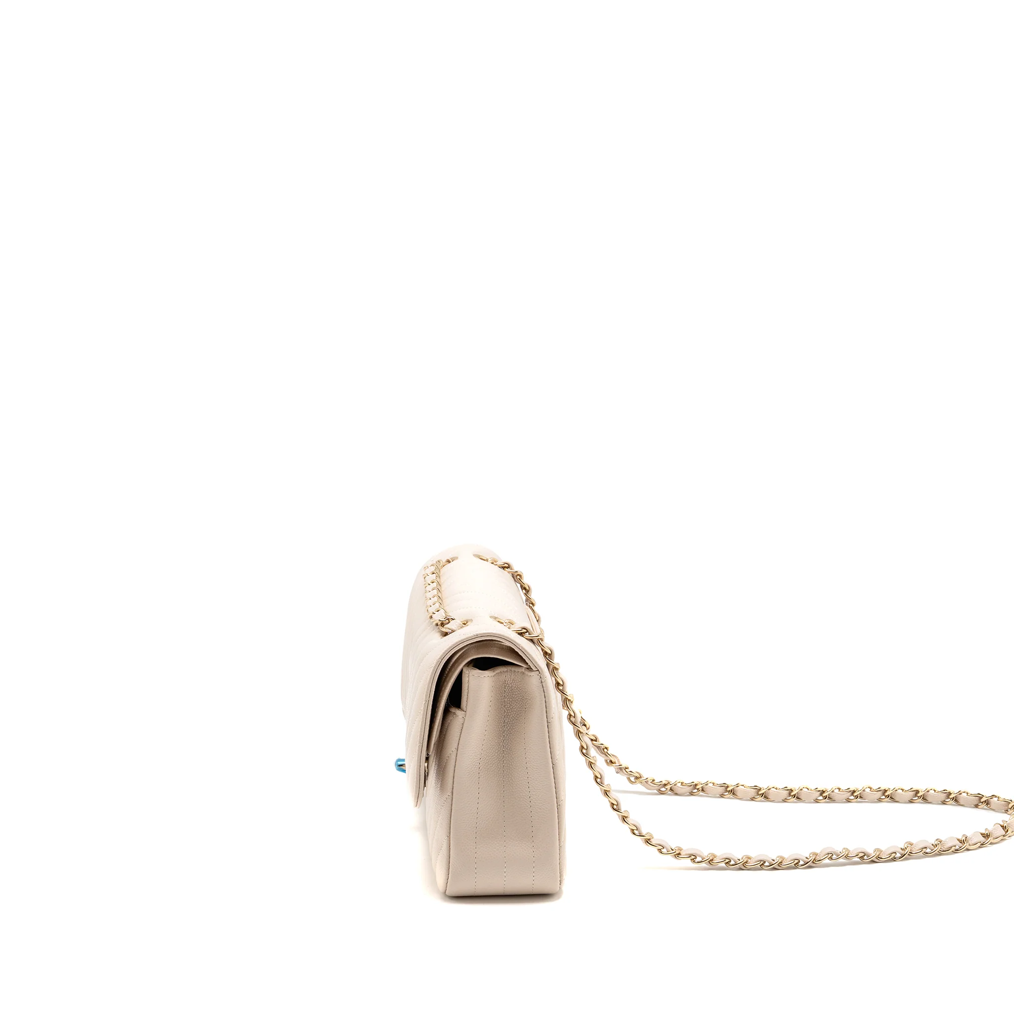 Chanel Medium Classic Double Flap Bag Chevron Caviar Light Beige LGHW - Image 4