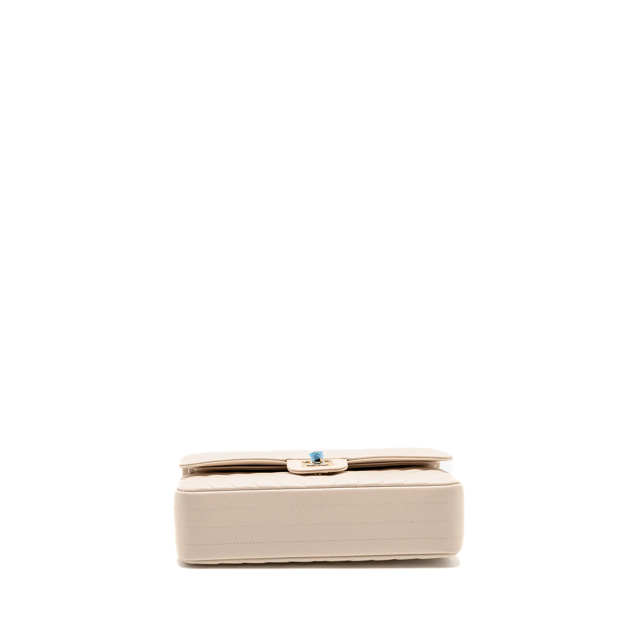 Chanel Medium Classic Double Flap Bag Chevron Caviar Light Beige LGHW - Image 5