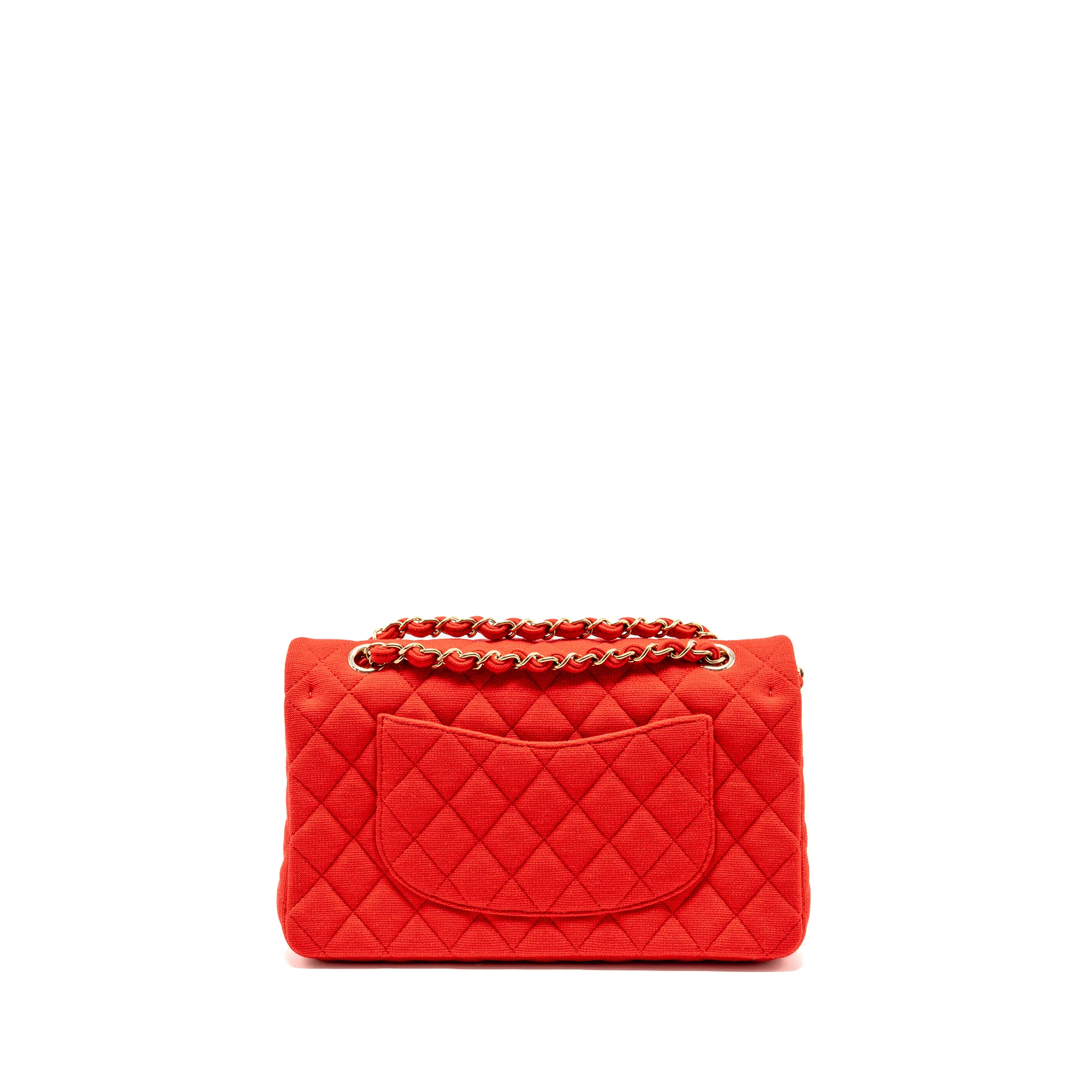 Chanel Medium Classic double flap bag fabric red /pink LGHW (microchip) - Image 2