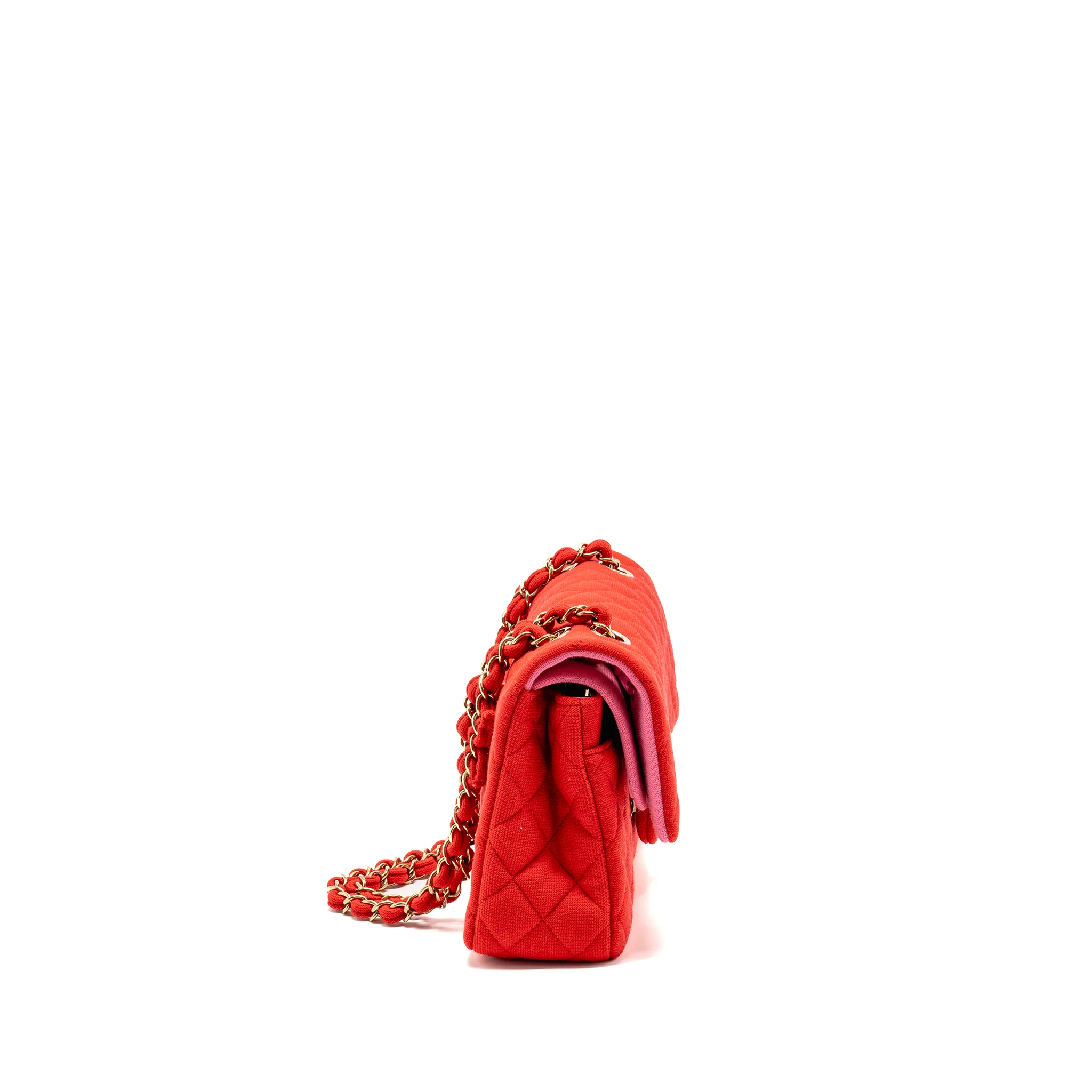 Chanel Medium Classic double flap bag fabric red /pink LGHW (microchip) - Image 3